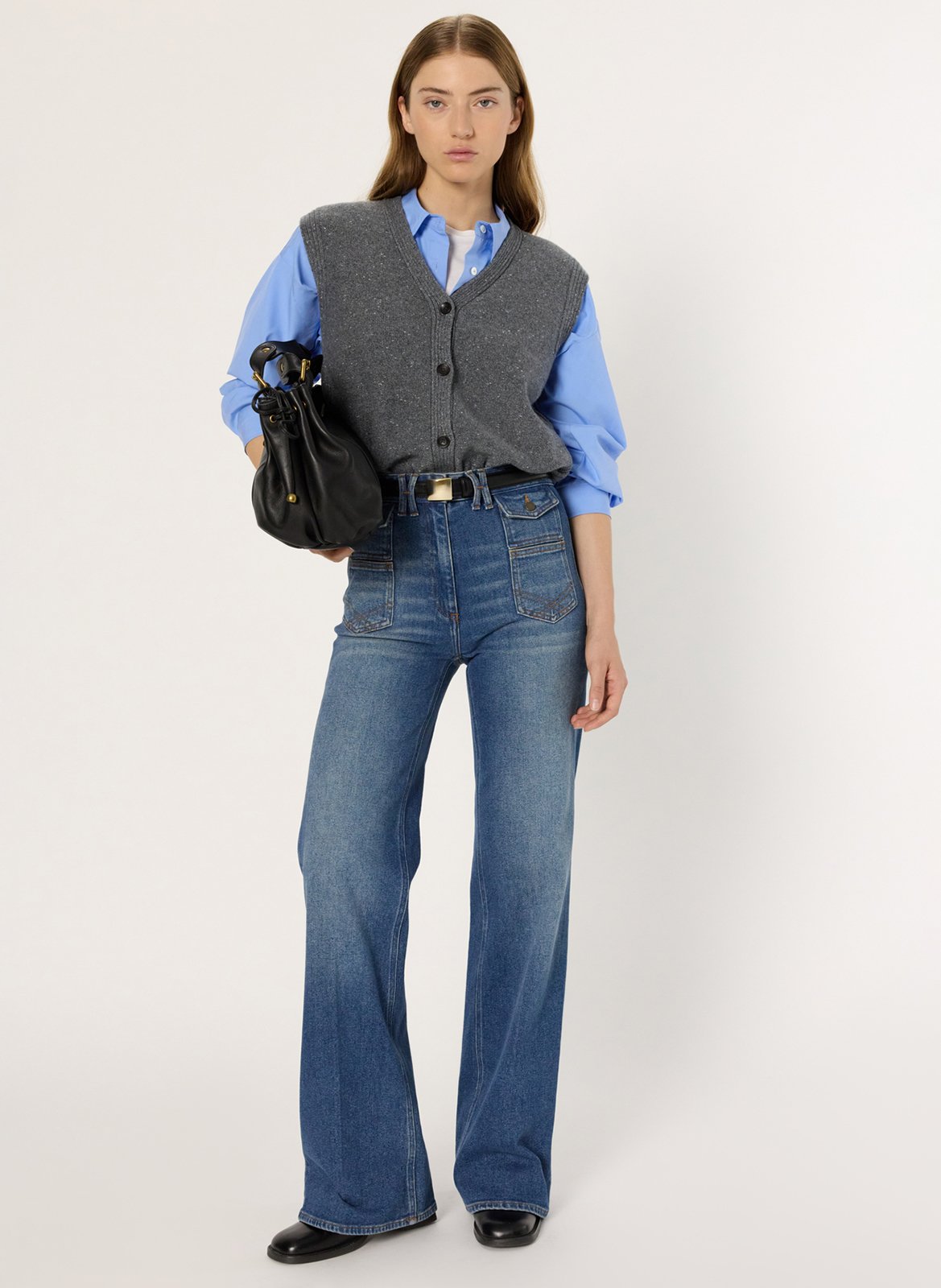 Gestreept vest van wol en kasjmier met V-hals GERARD DAREL Grijs