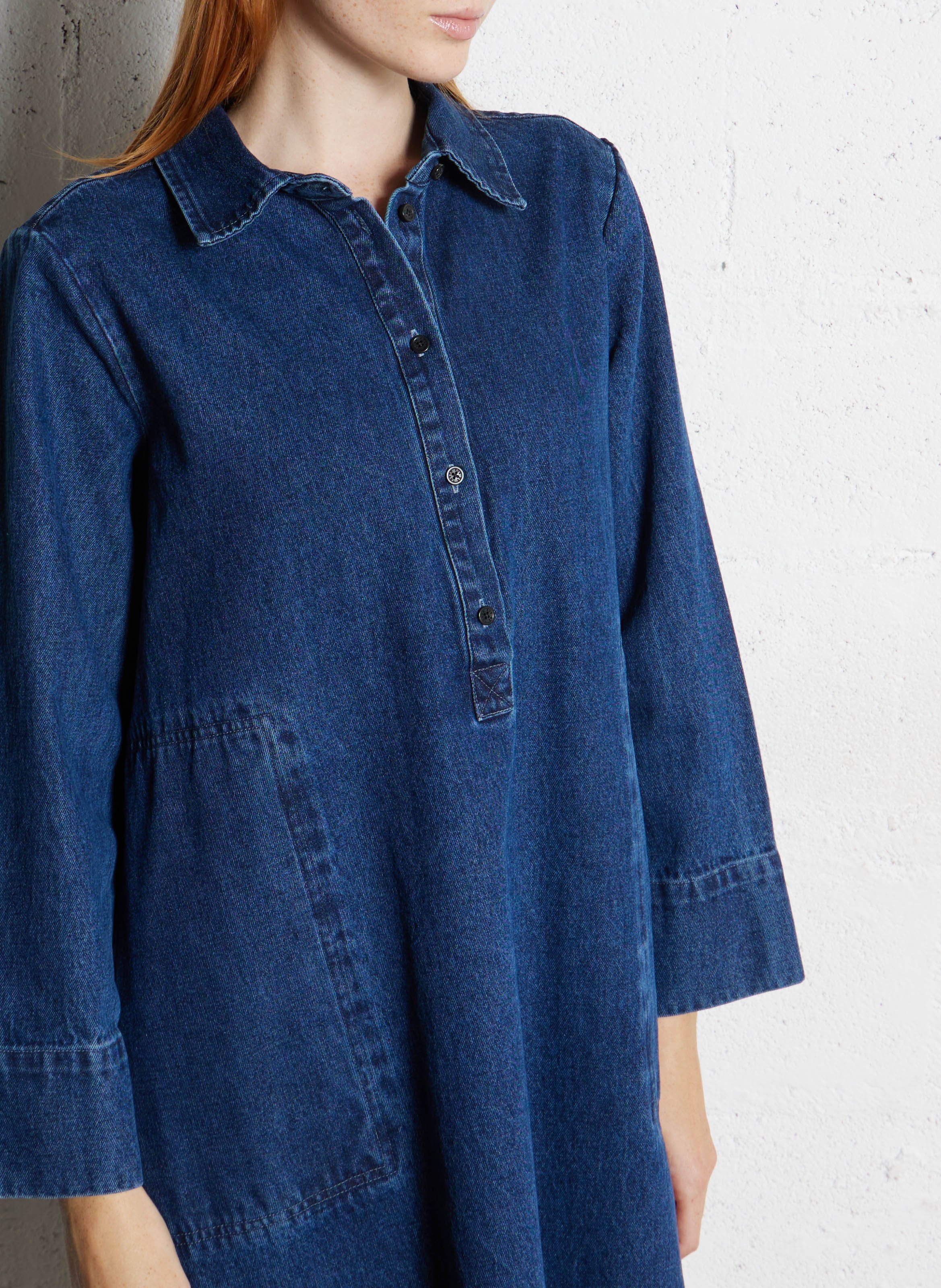 Midi jurk met klassieke kraag in denim RUE DE TOKYO Blauw