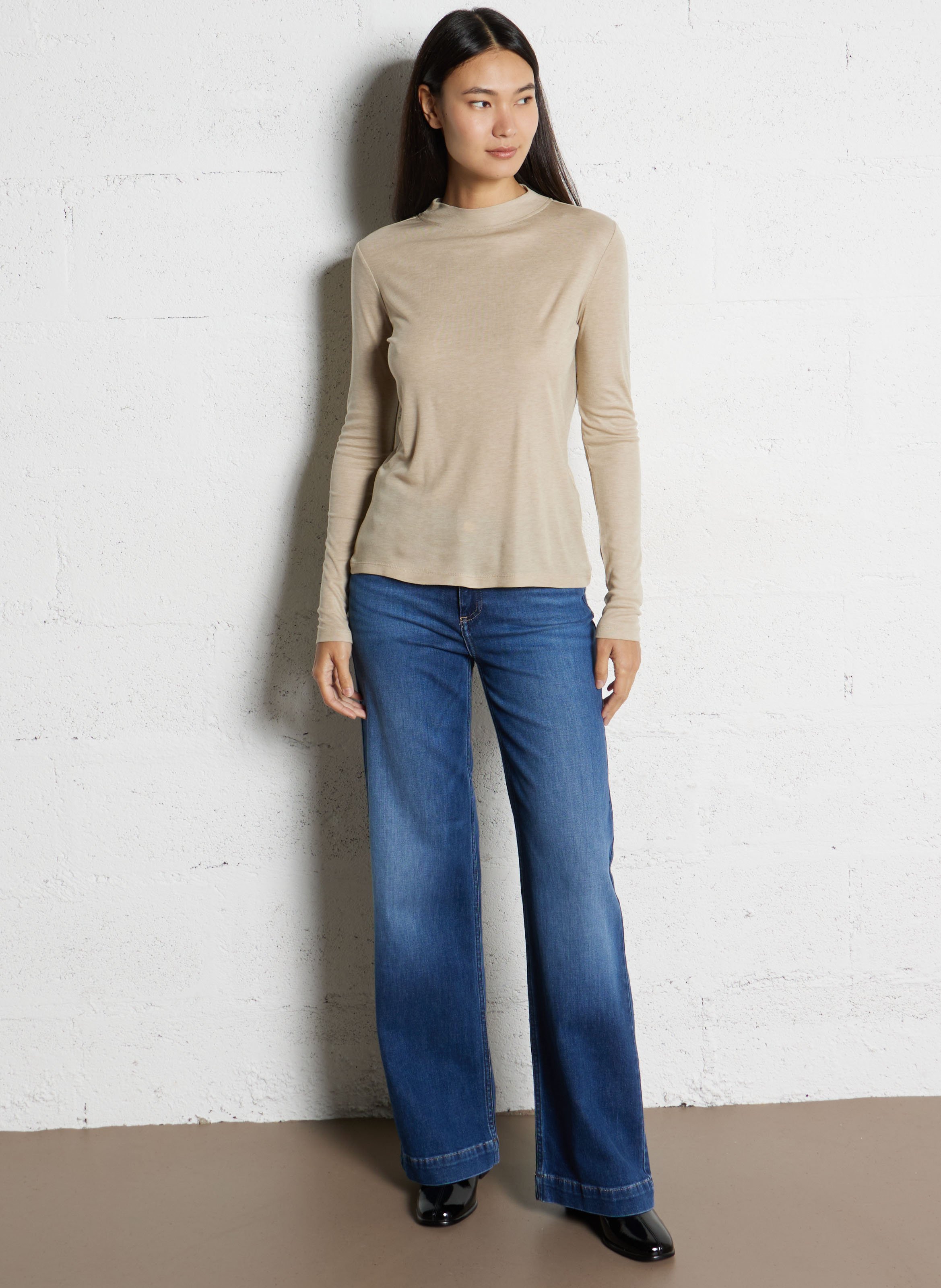 Flowy long-sleeve high-neck t-shirt MAISON 123 White