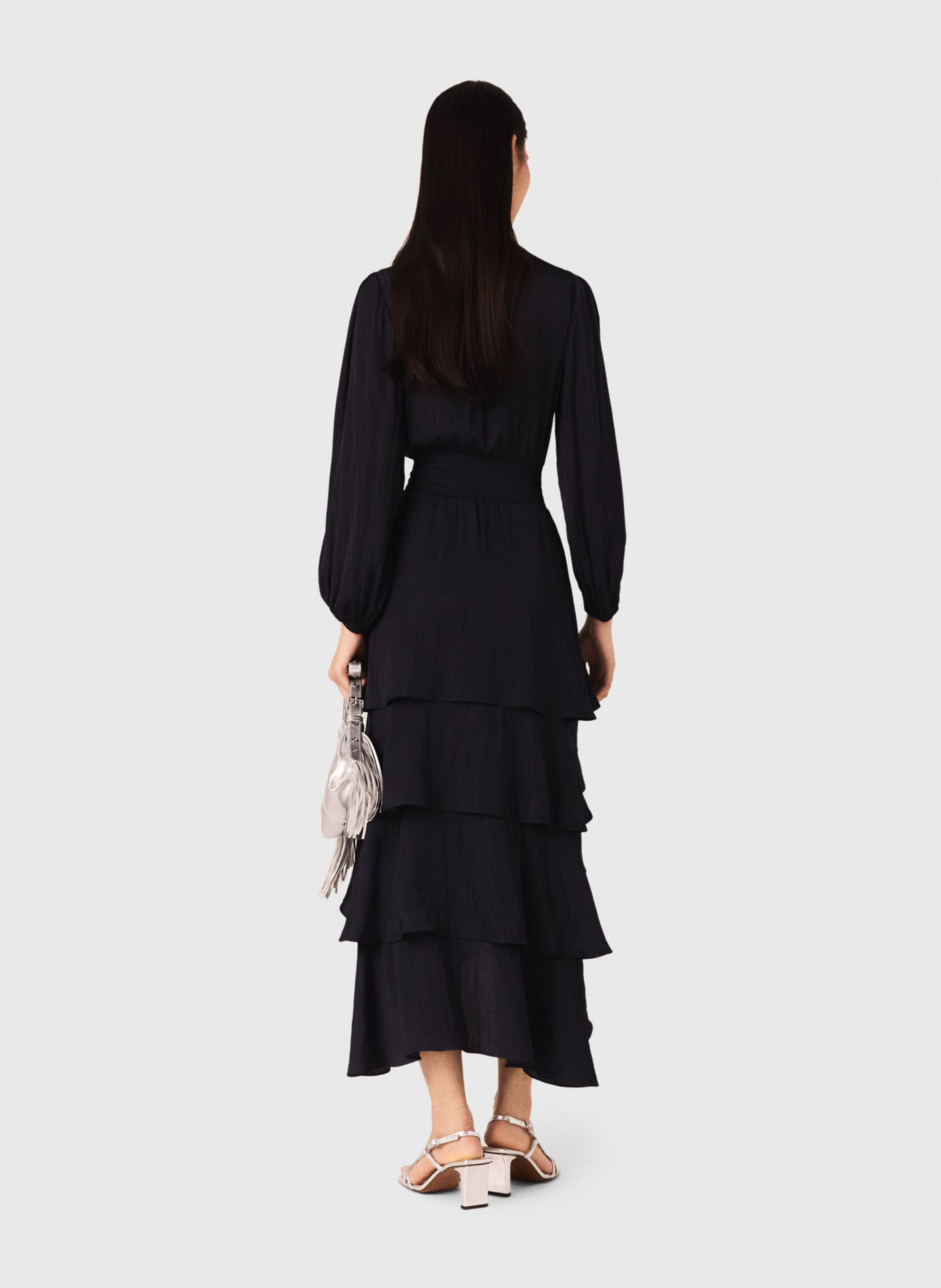 Robe longue col V à volants  MAJE Bleu