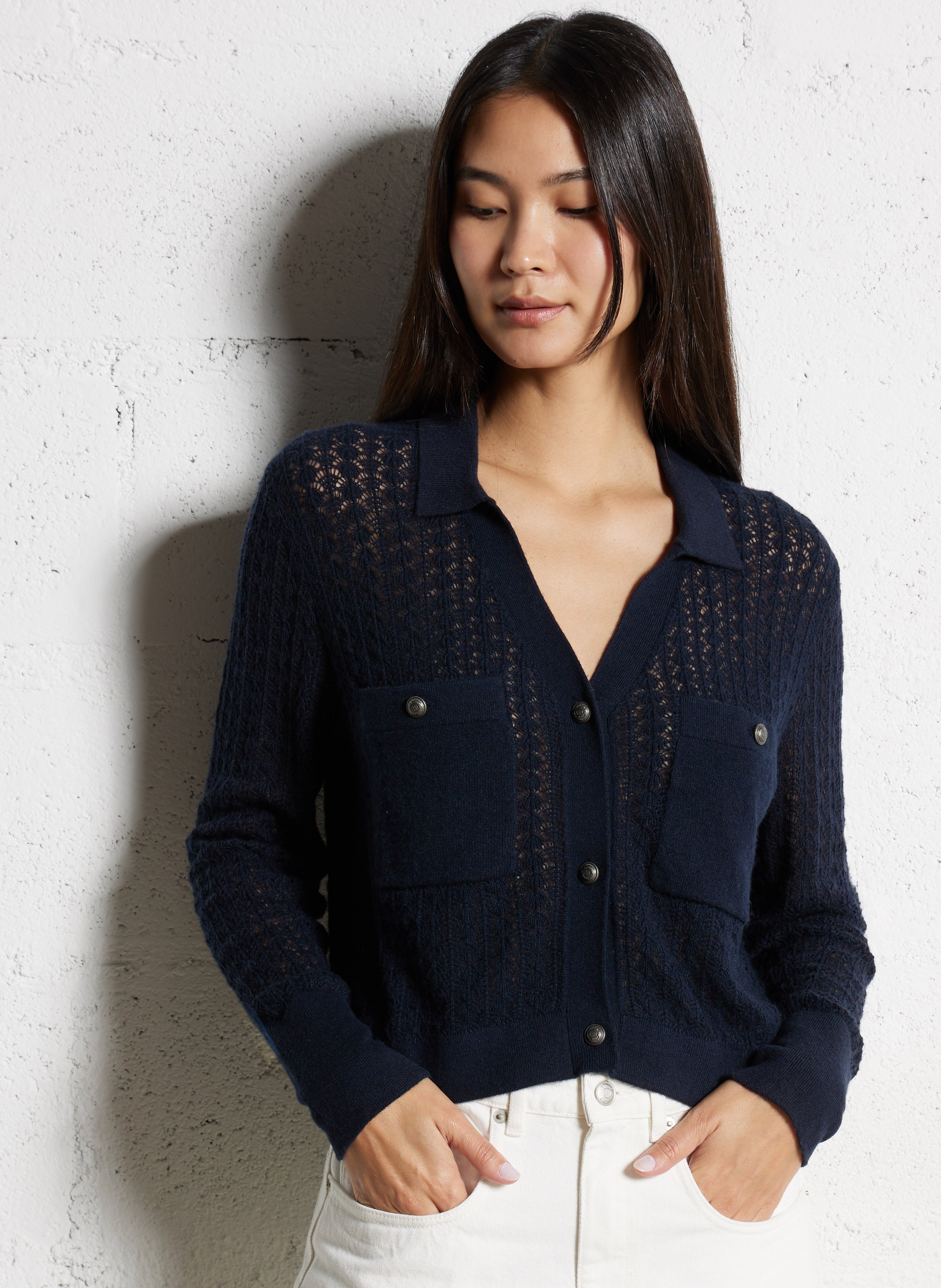 Rechte cardigan met klassieke kraag IKKS Blauw