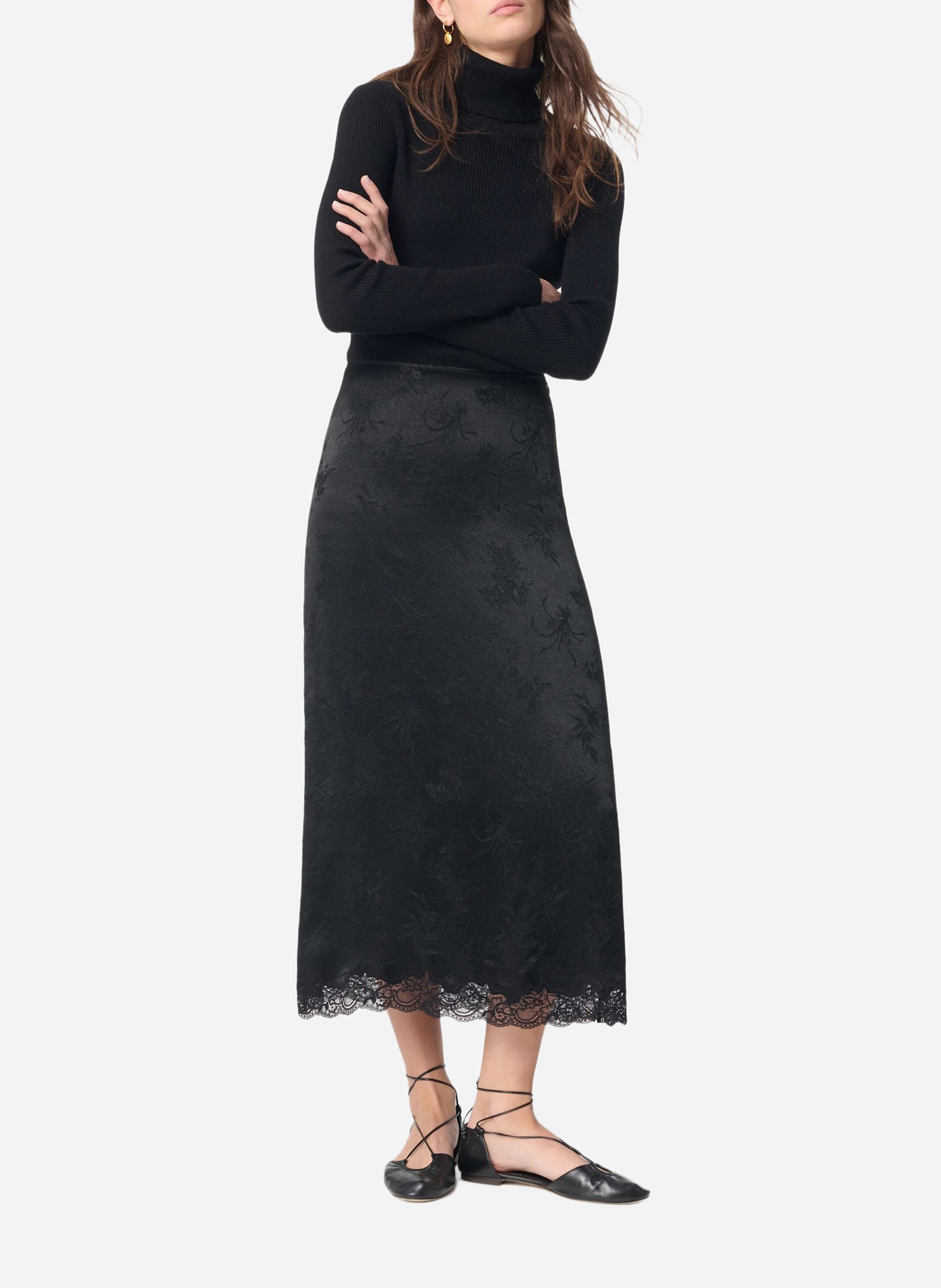 Jupe longue en jacquard imprimé satiné VANESSA BRUNO Noir