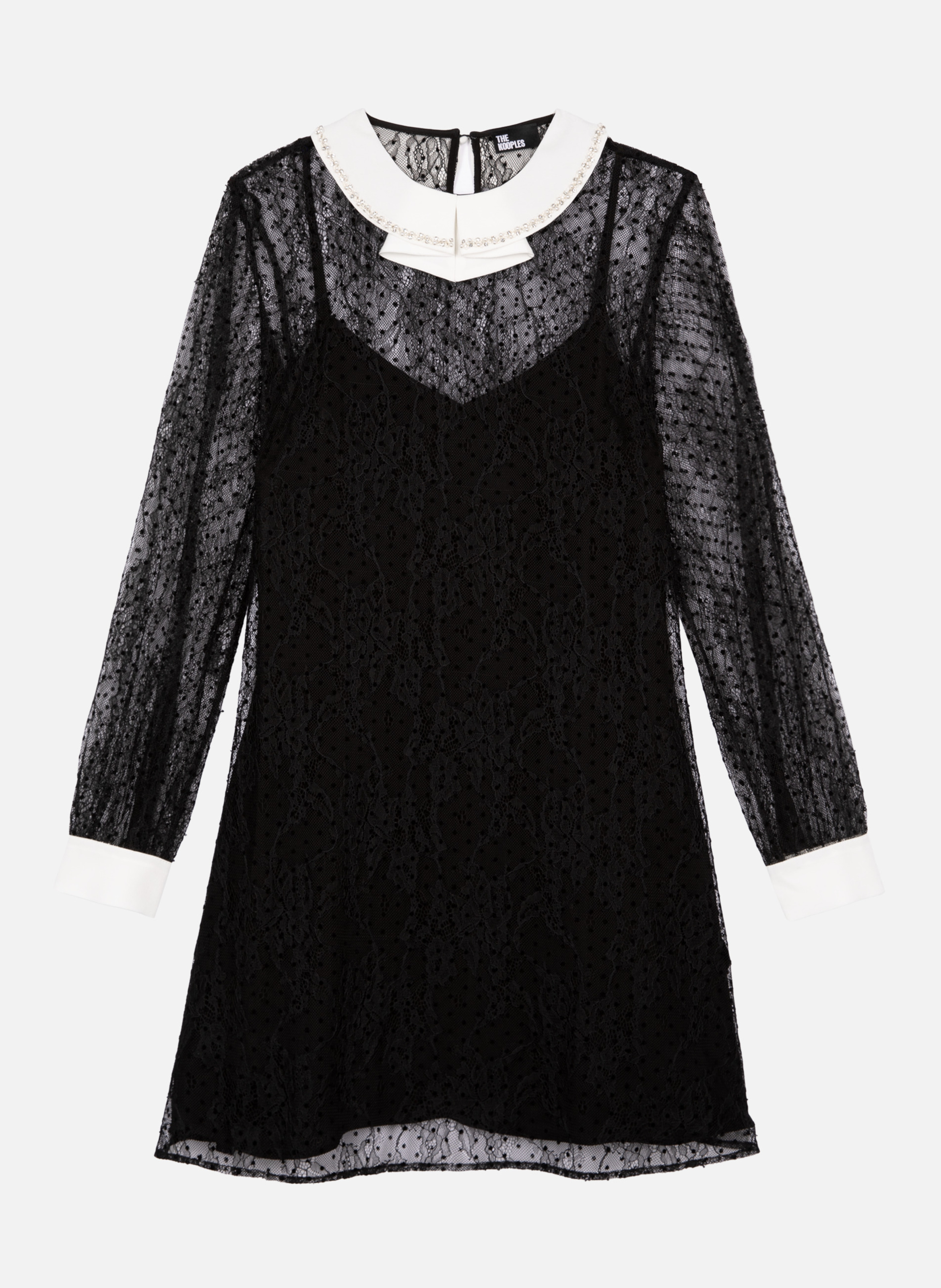 Short dress in plumetis lace and rhinestones THE KOOPLES Black