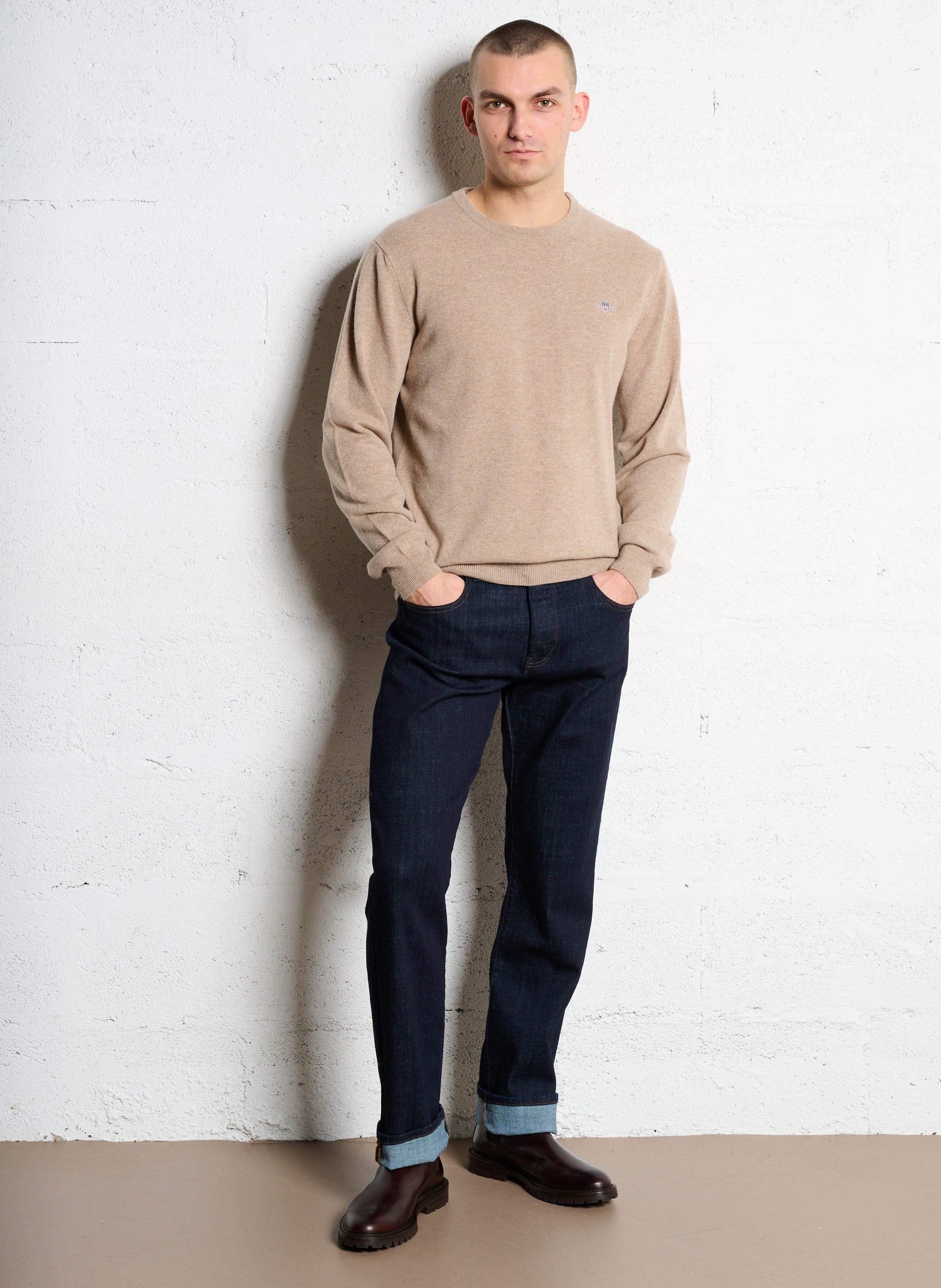 Straight round-neck wool sweater GANT Beige