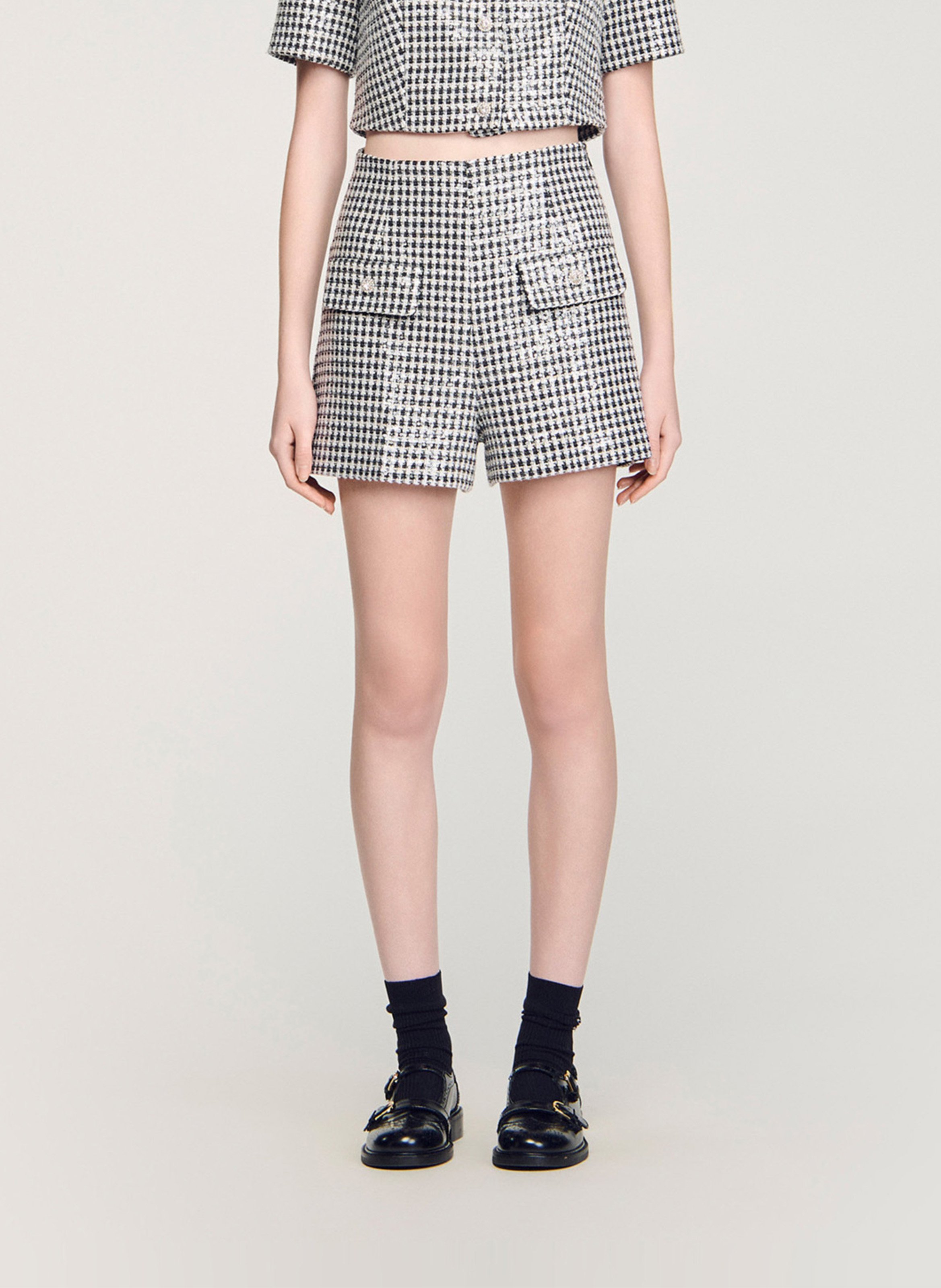 Short taille haute à carreaux SANDRO Noir