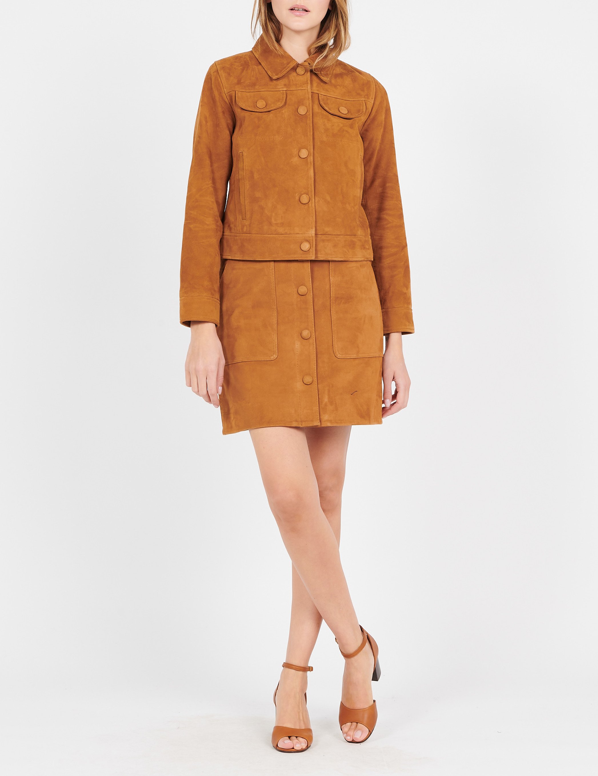 Veste col classique en cuir LA FEE MARABOUTEE Marron