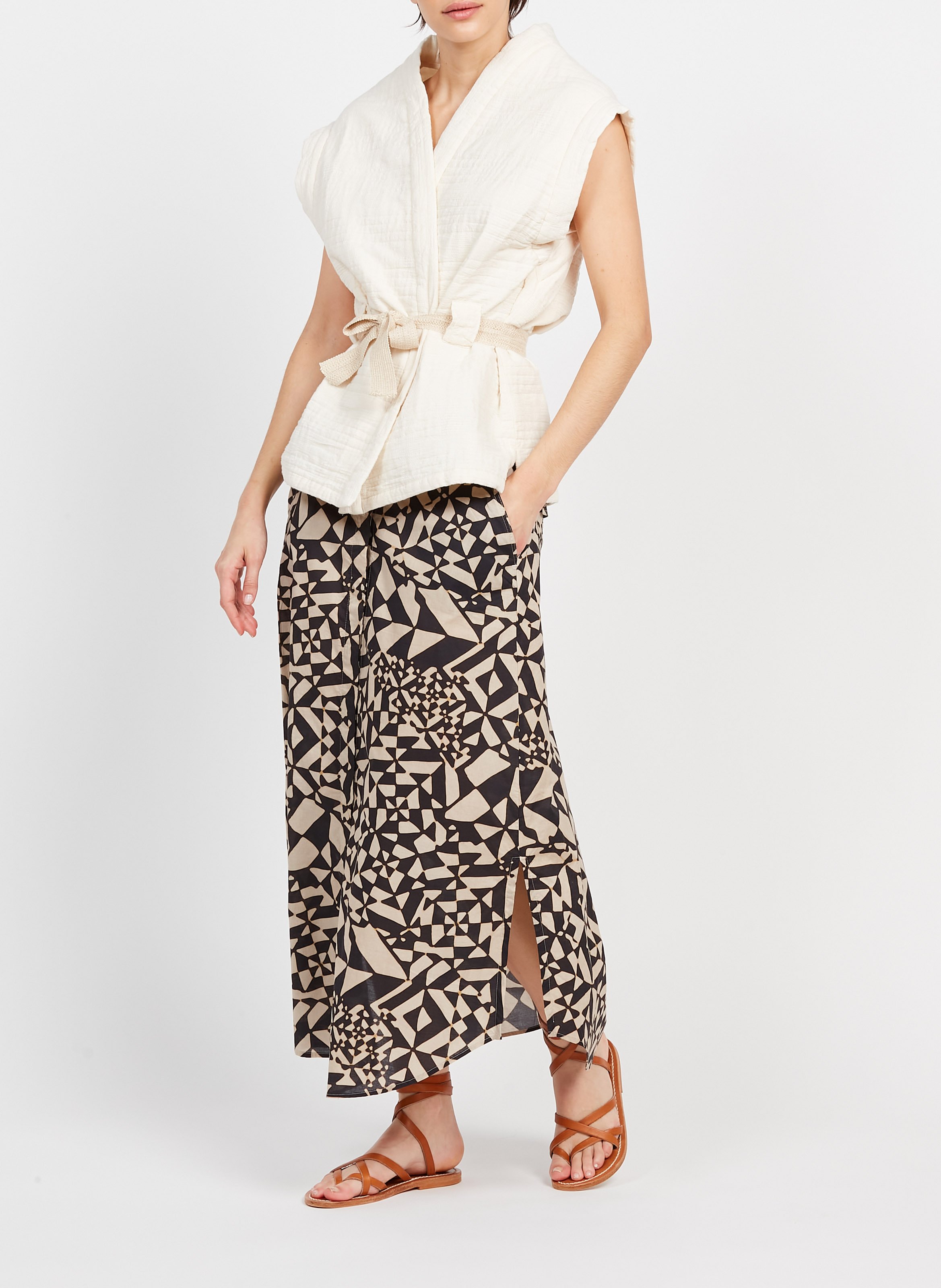 Jupe évasée imprimée en coton  DIEGA Beige