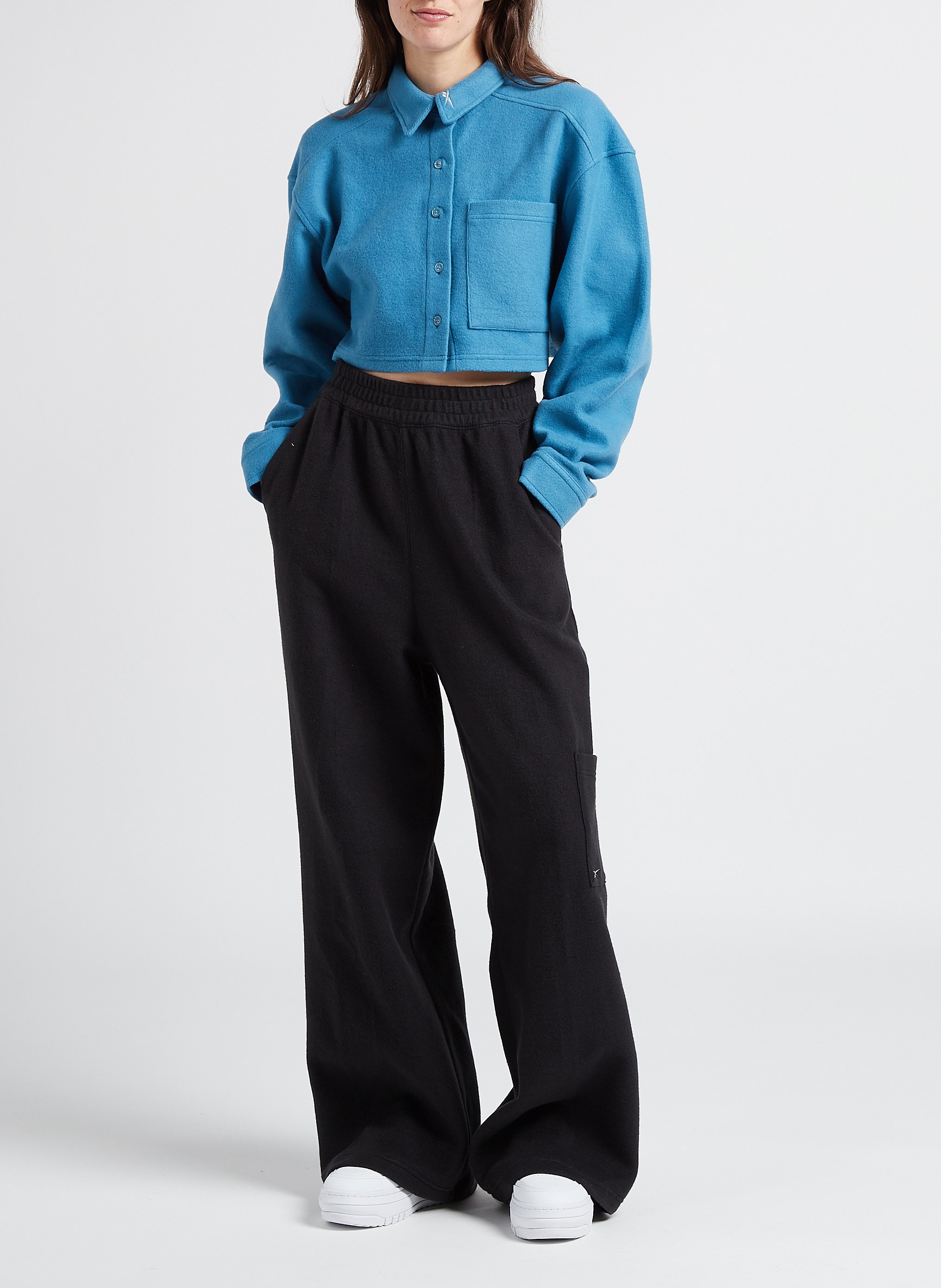 Cropped sweatshirt fabric cardigan with classic collar REEBOK Blue