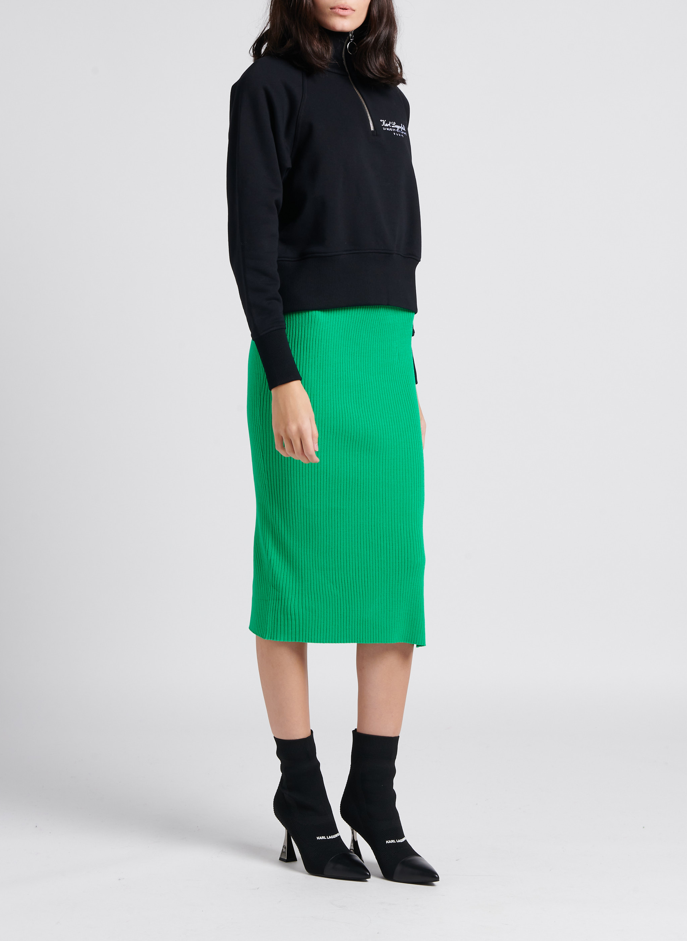 Geripptes Midikleid mit Rundhalsausschnitt KARL LAGERFELD Grun