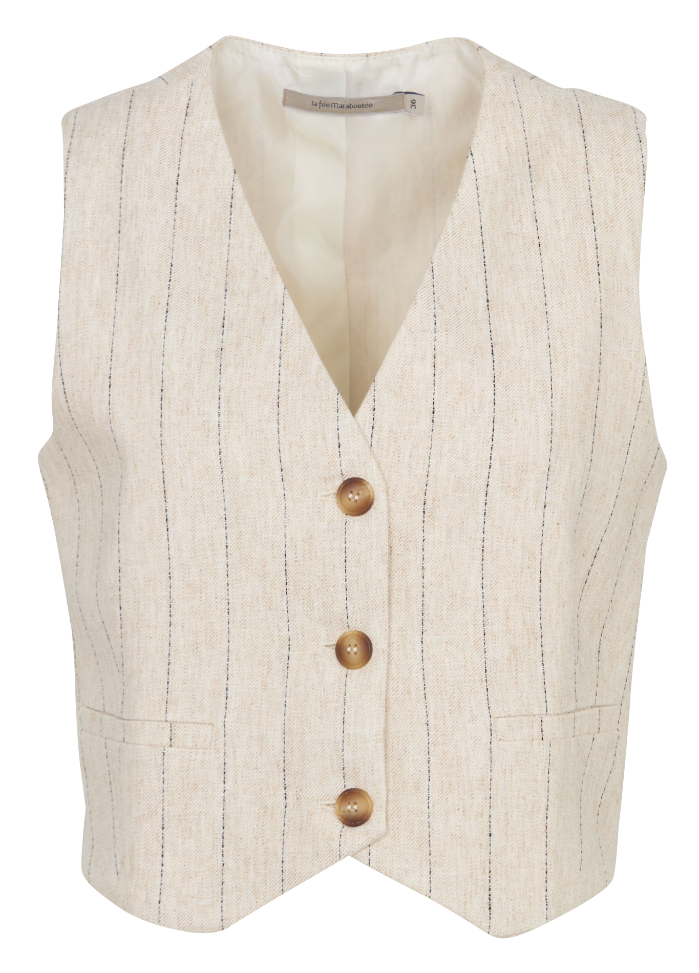 Gilet droit col V à rayures LA FEE MARABOUTEE Beige