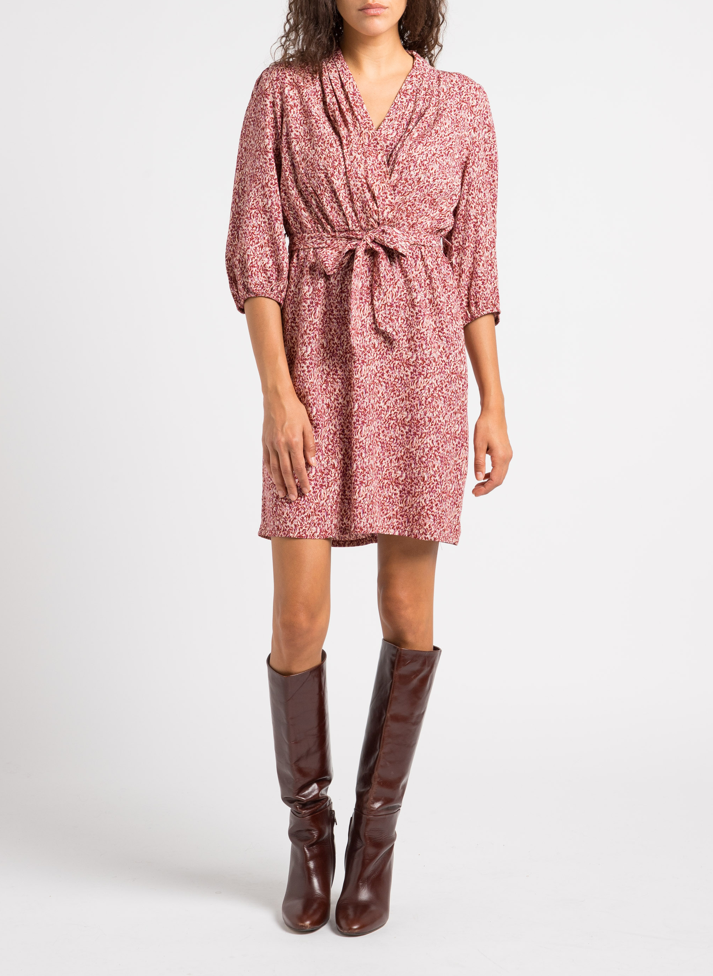 Robe courte col V imprimée  GRACE ET MILA Blanc