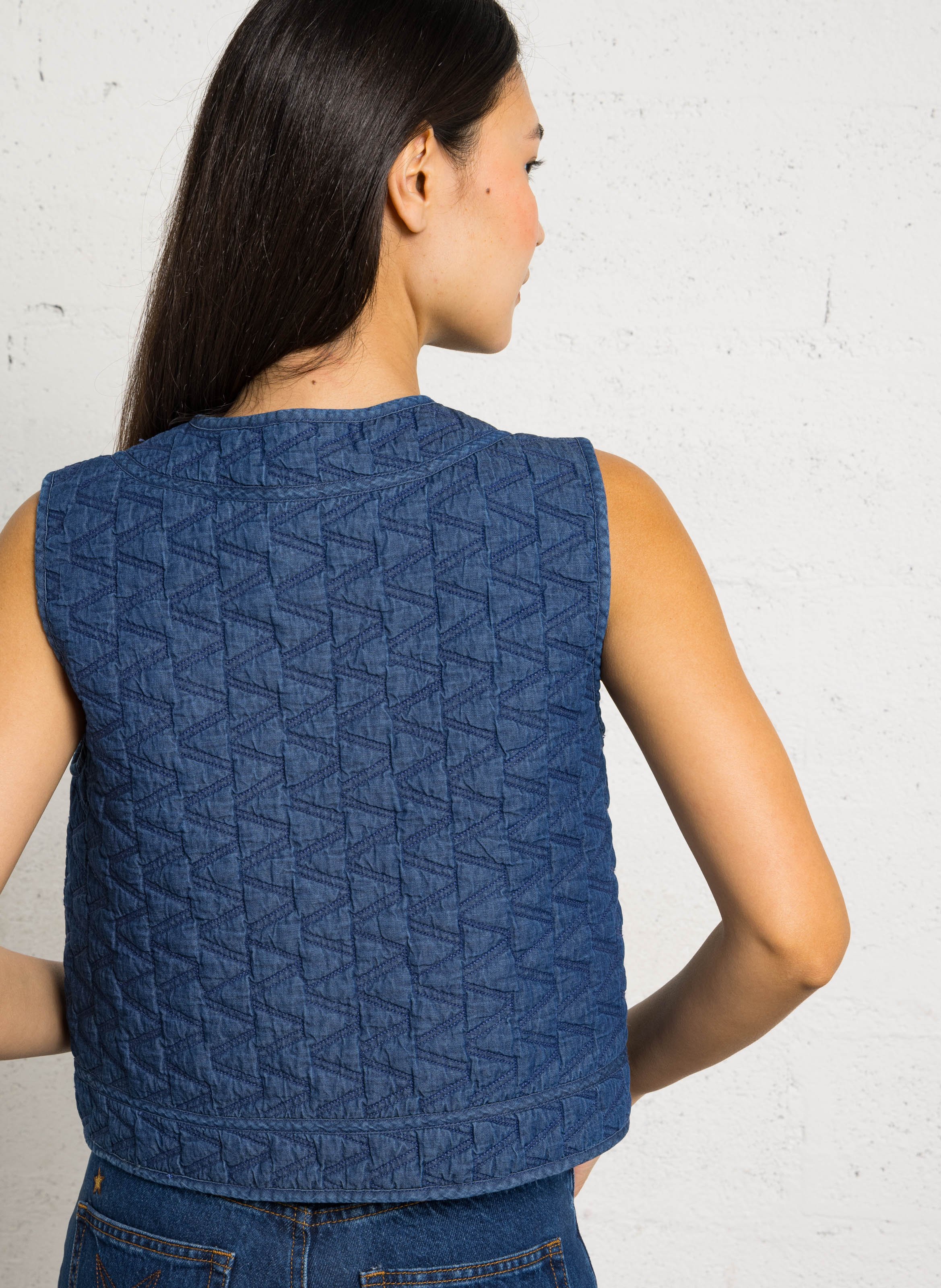 Straight V-neck cotton jacket LA PETITE ETOILE Raw denim