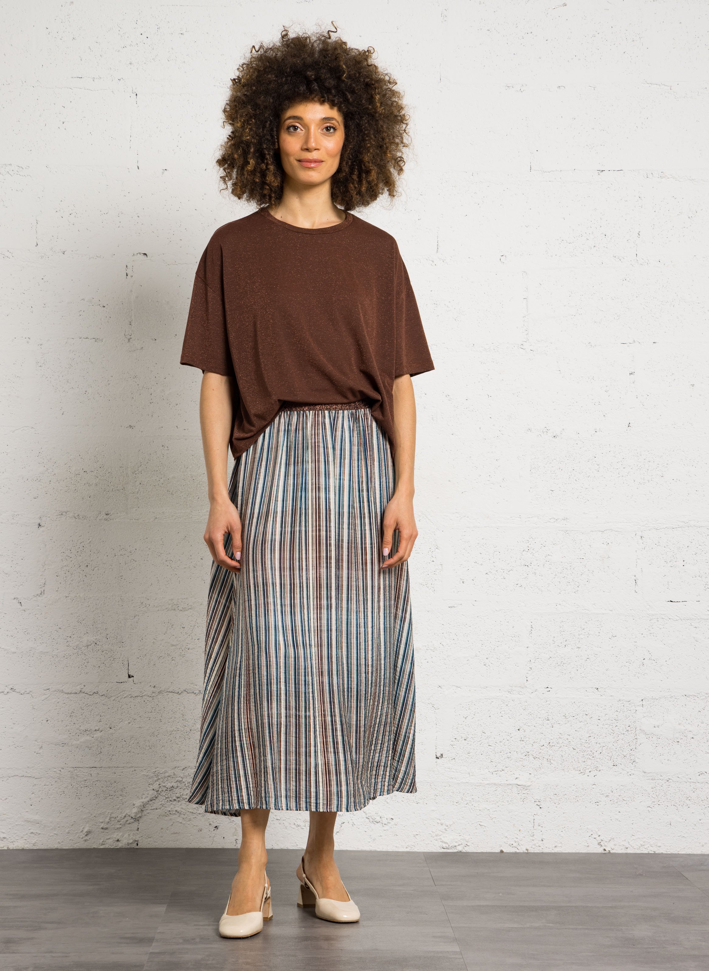 Ausgestellter, gestreifter Midirock PLEASE Mehrfarbig