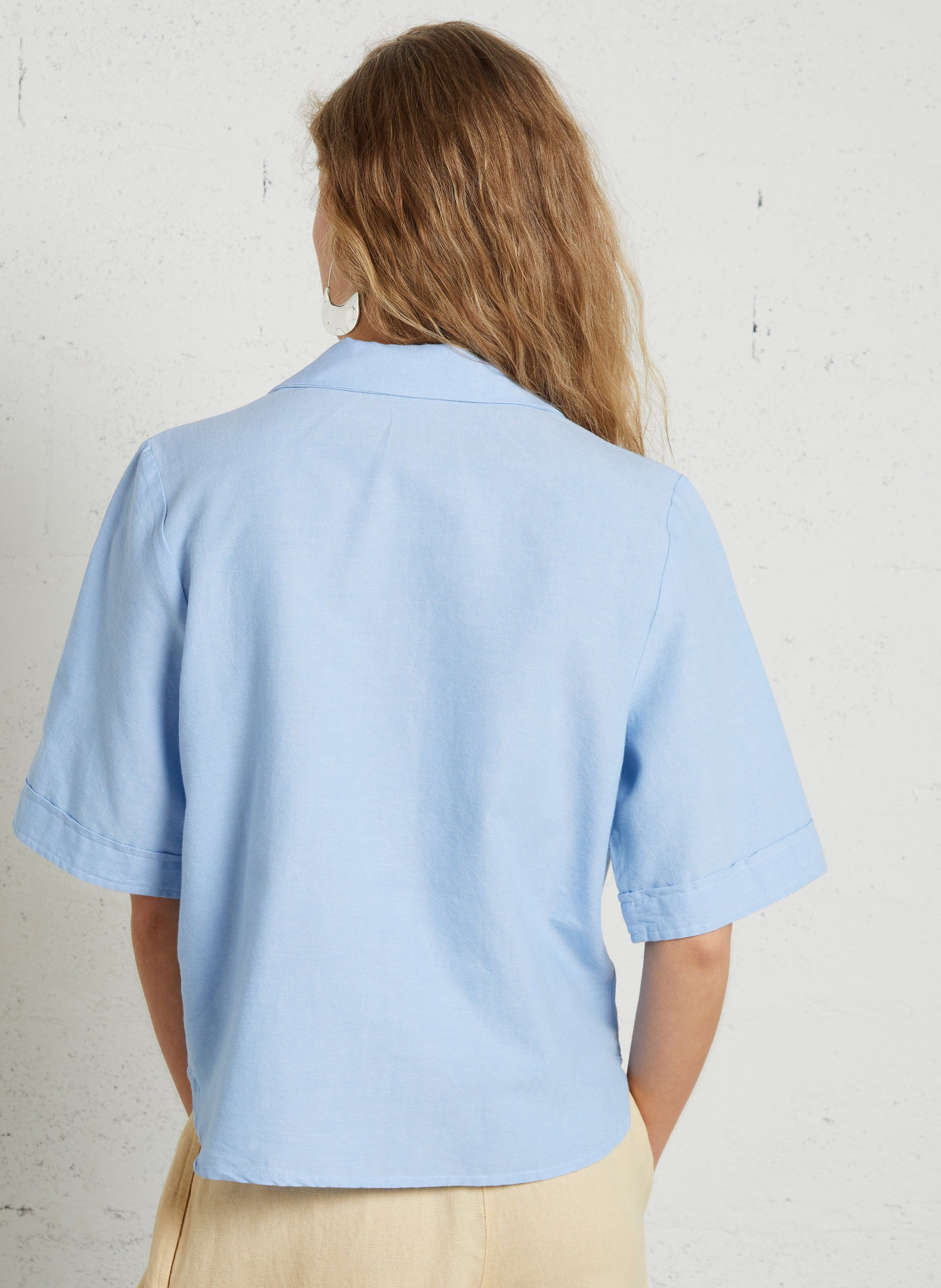 Oversized shirt with tailored collar and embroidered in organic cotton LOUISE MISHA Blue