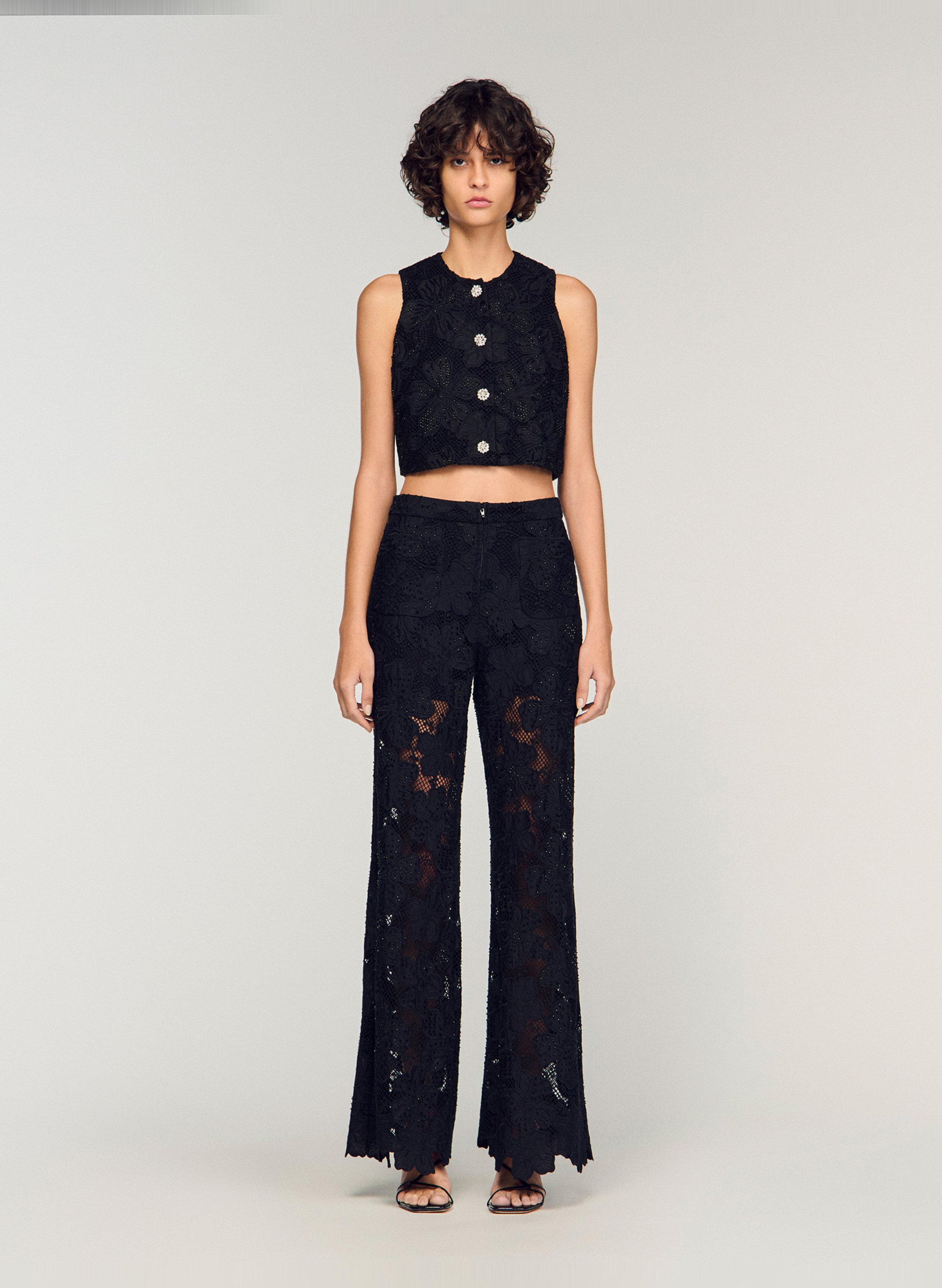 Flared guipure pants SANDRO Black