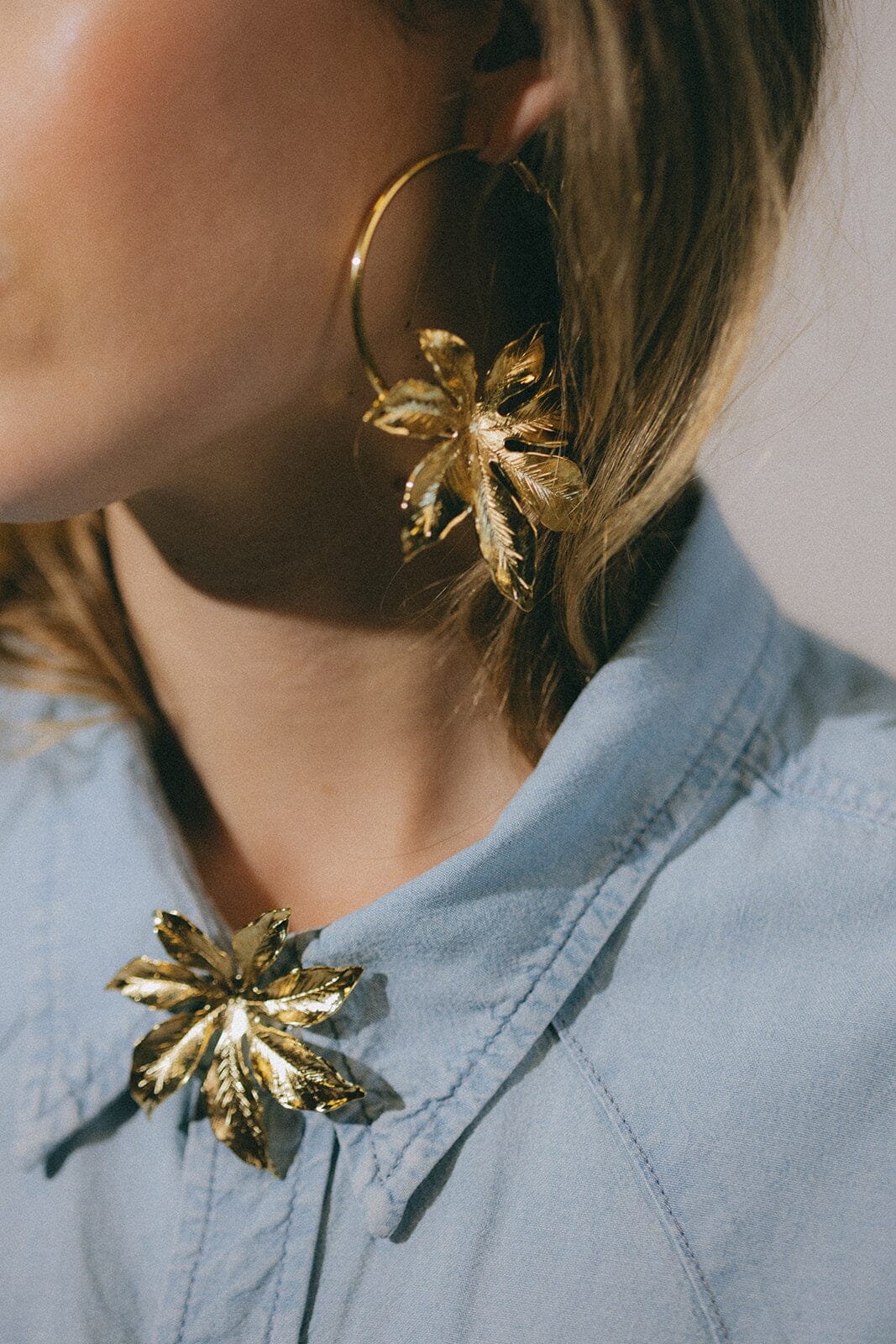 Flower-shaped gold-plated hoop earrings MONSIEUR SIMONE Silver