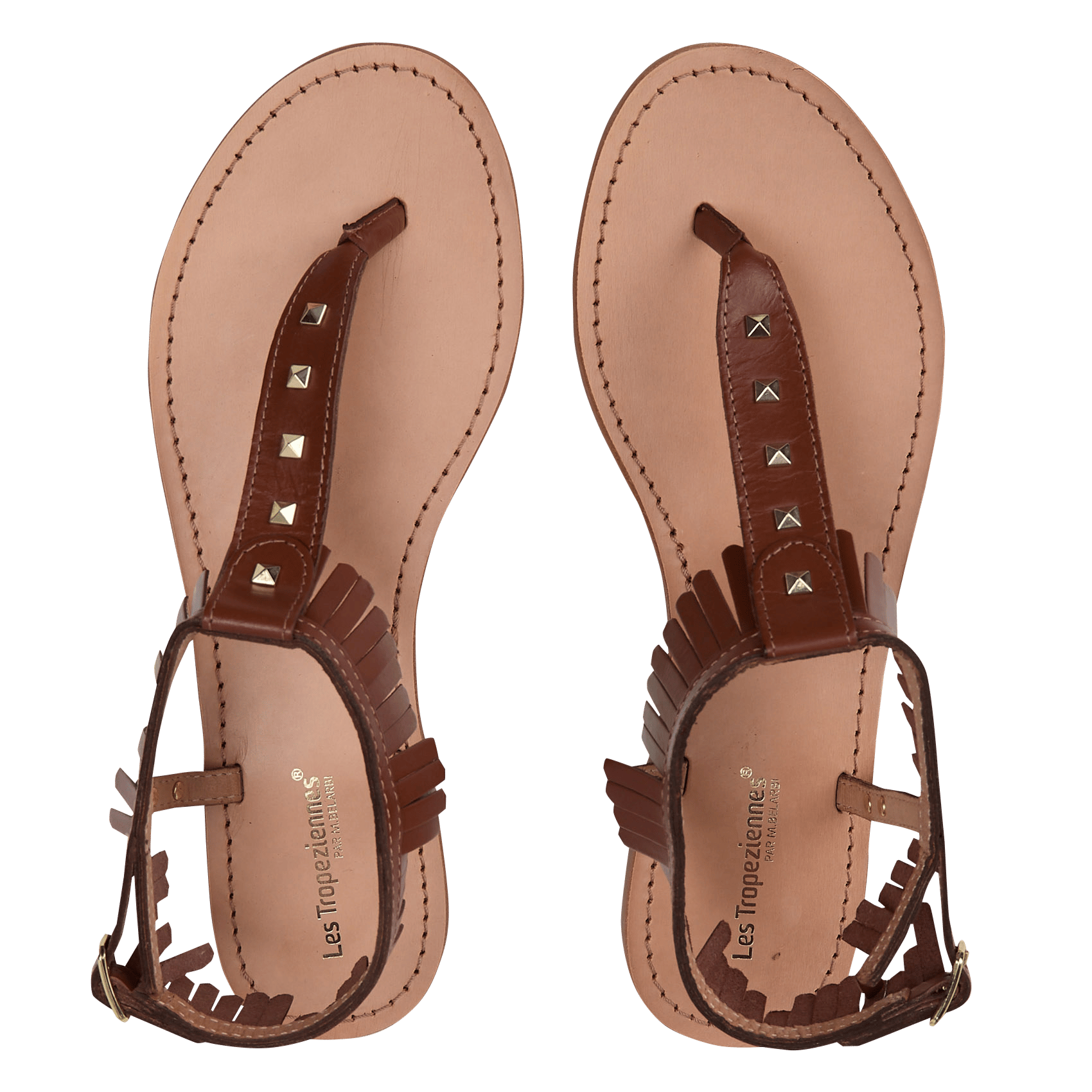 Platte, leren sandalen met franjes LES TROPEZIENNES PAR M.BELARBI Bruin