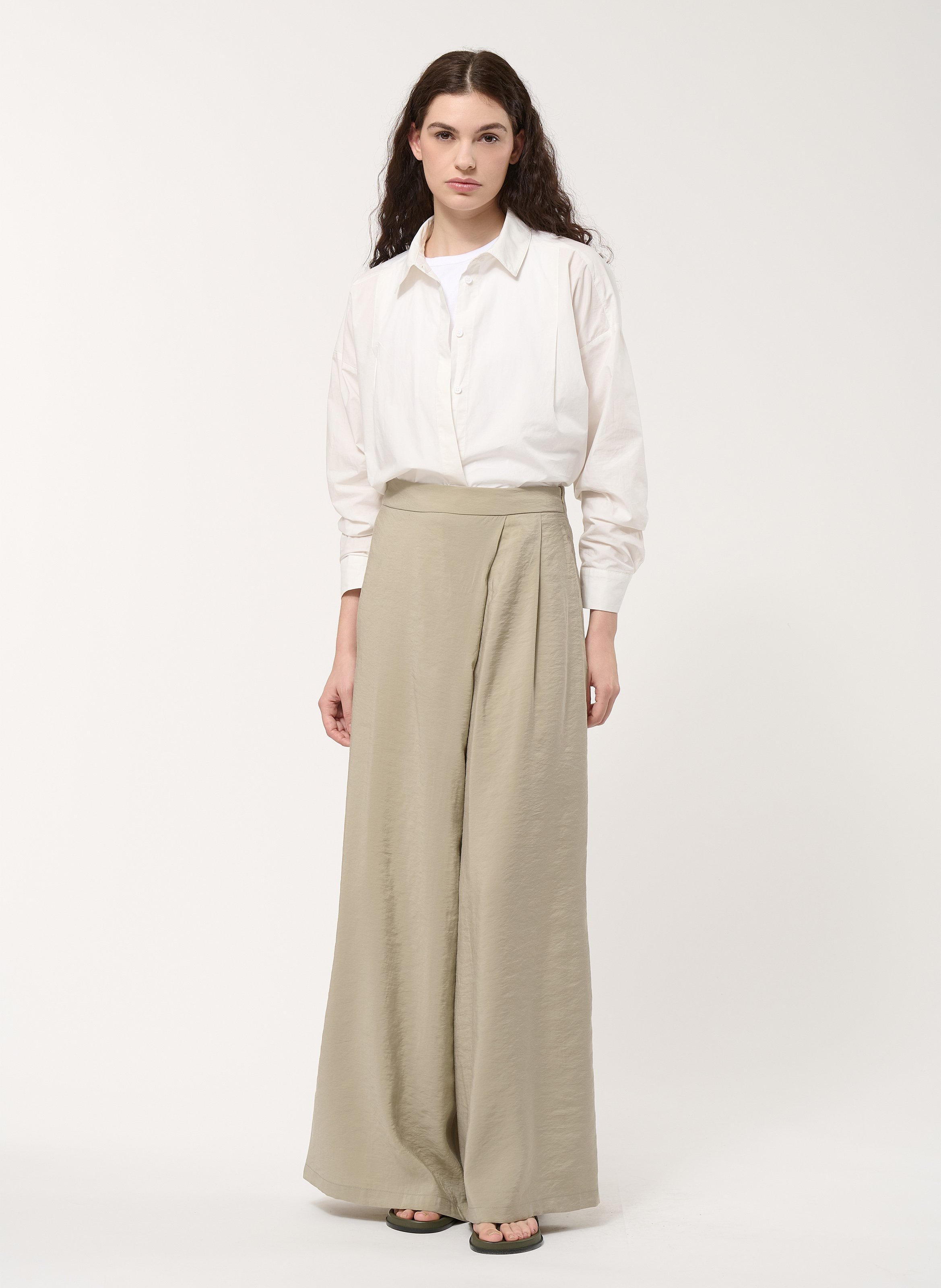 High-waisted plain long crossed pants HUMILITY Green