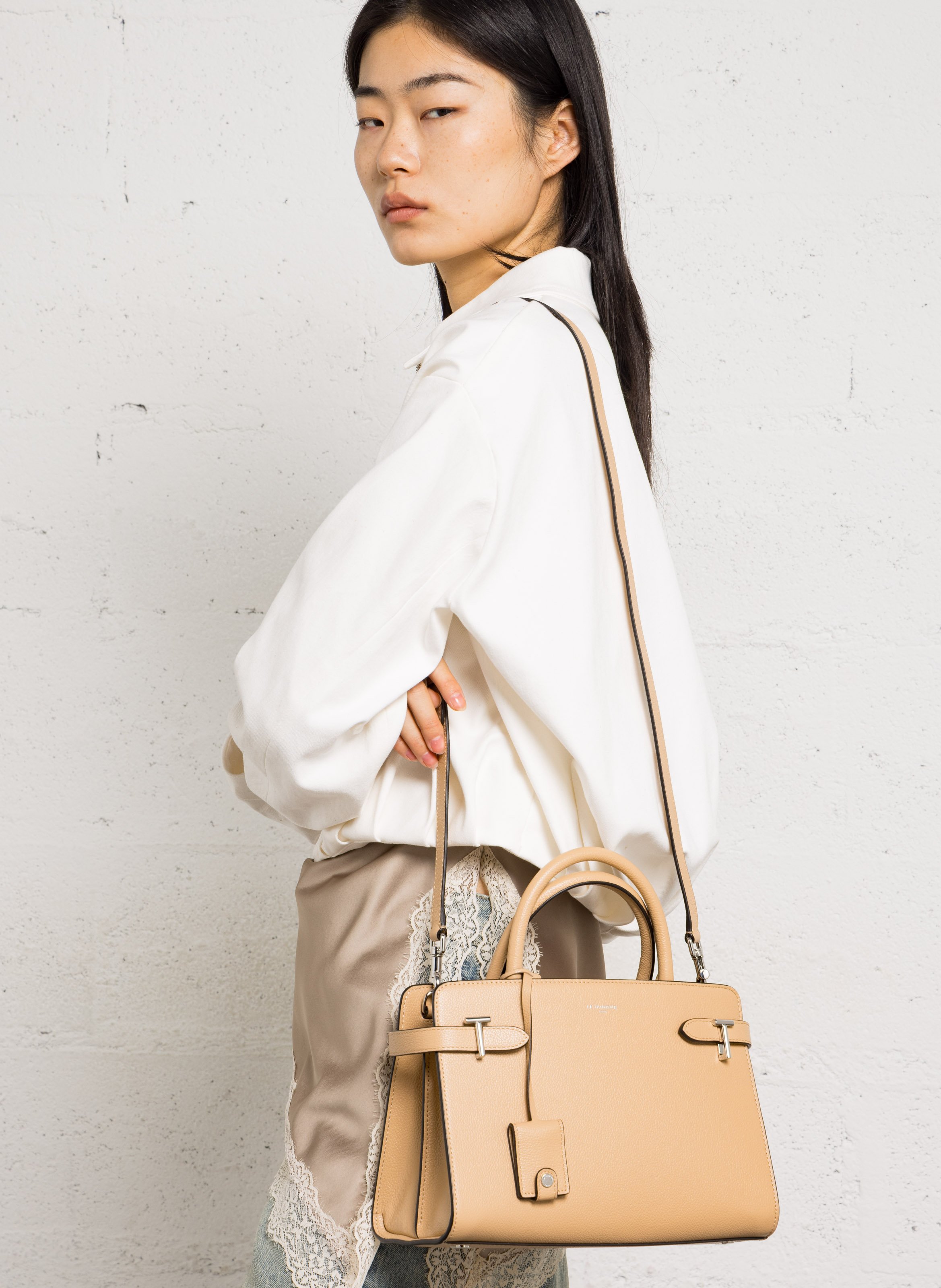 Handtas van generfd leer LE TANNEUR Beige