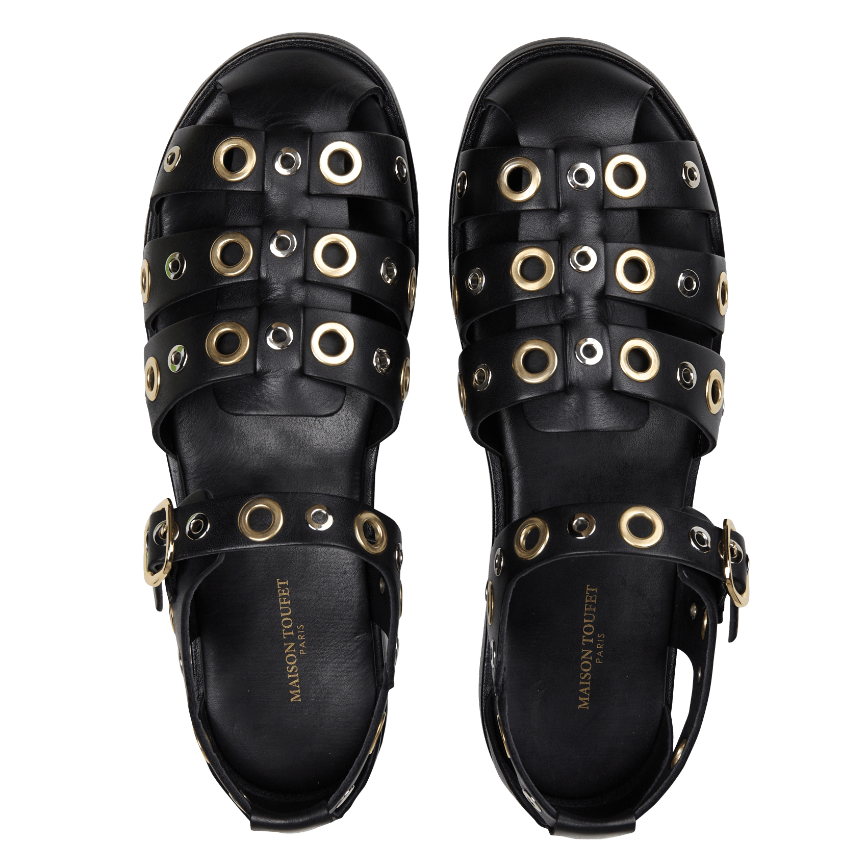 Sandales à rivets en cuir velours MAISON TOUFET Noir