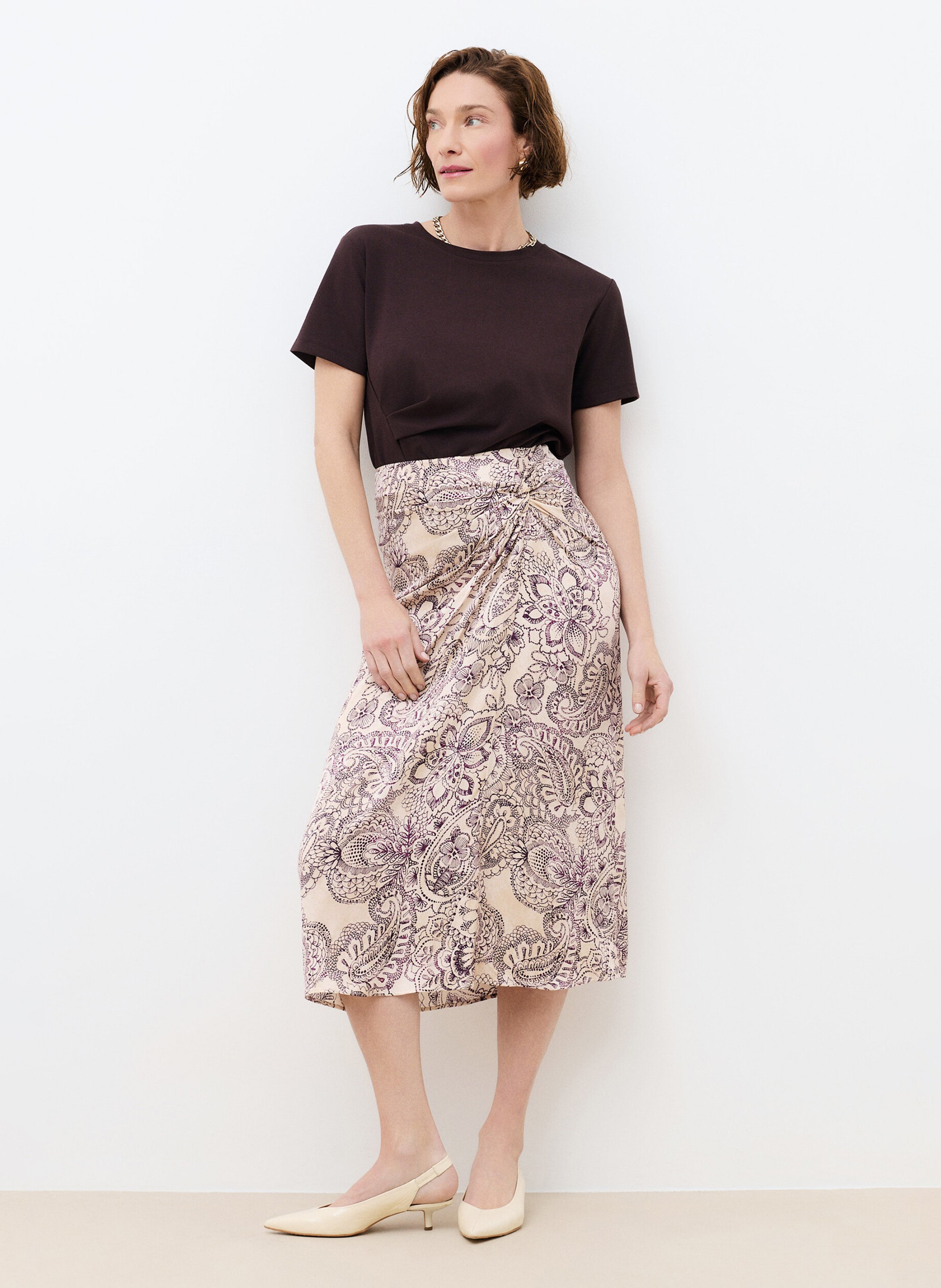 Anel - Bedruckter Midirock CAROLL Beige