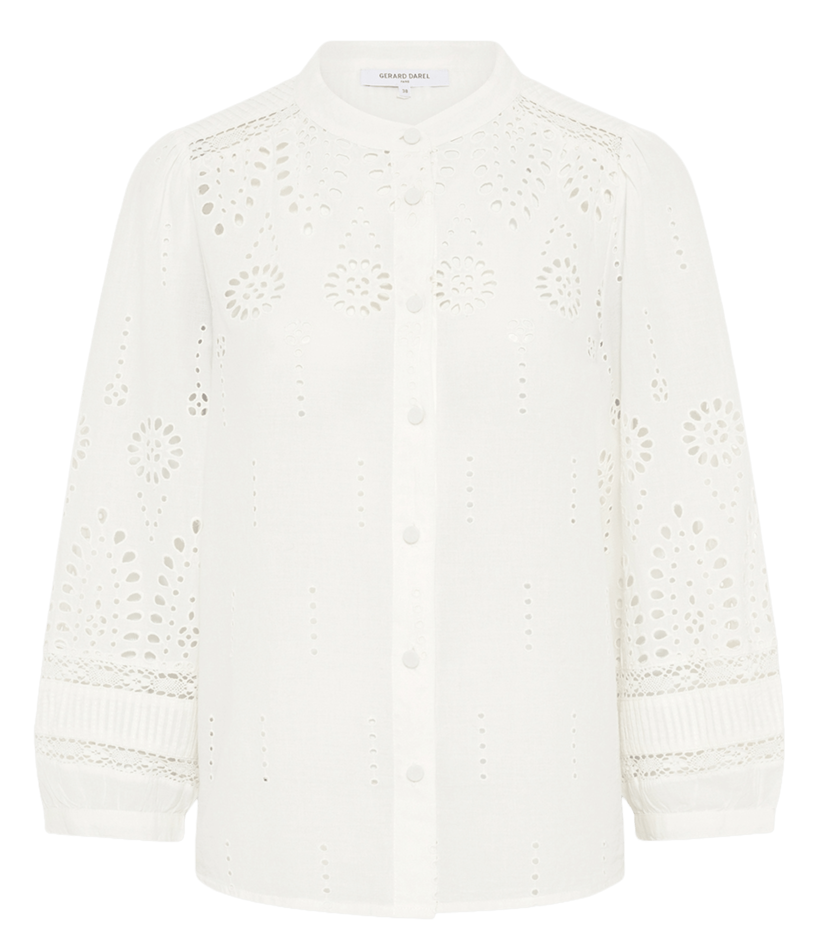 Gerade geschnittene Bluse mit Rundhalsausschnitt aus bestickter Baumwolle GERARD DAREL Beige