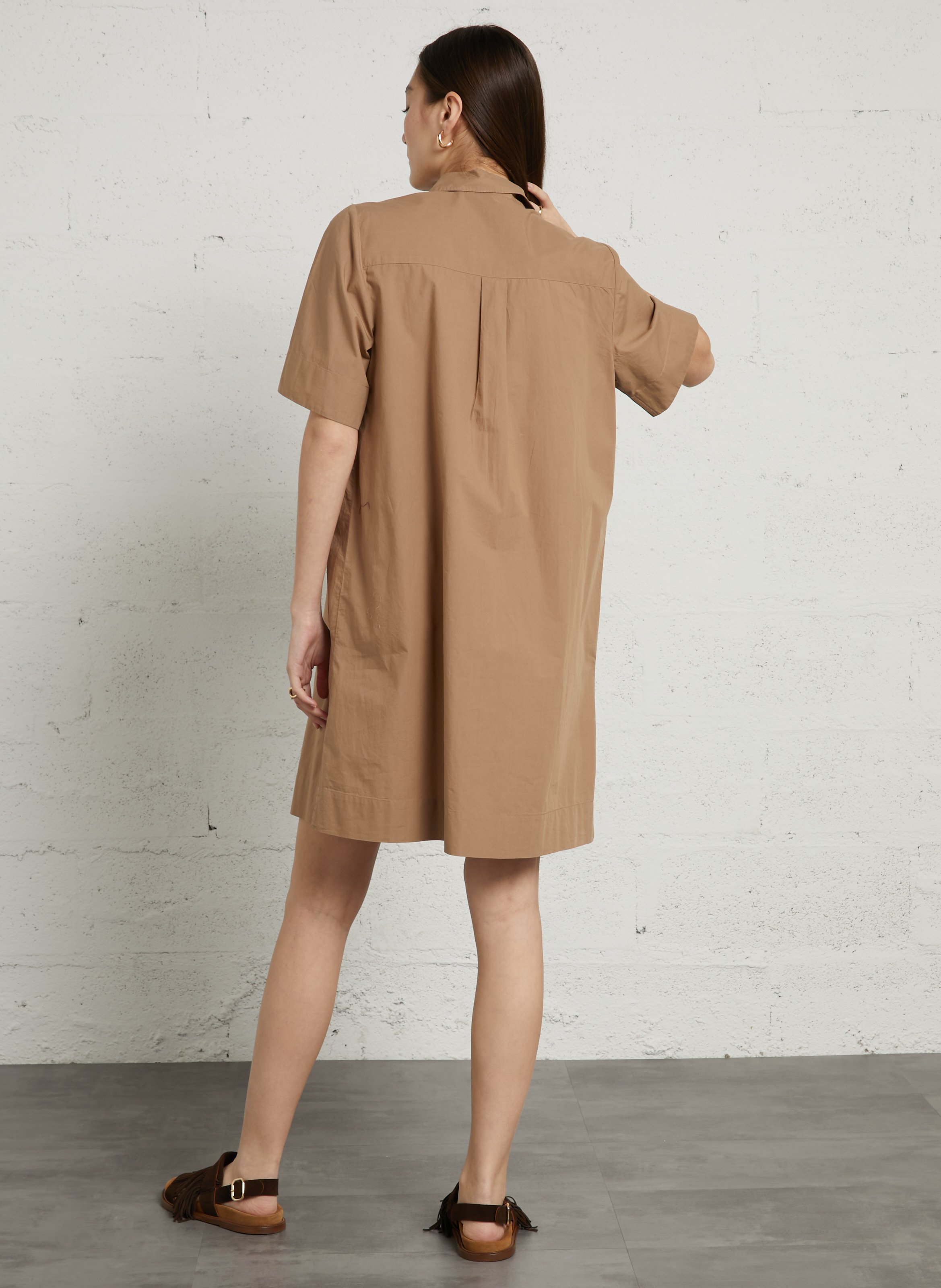 Robe courte col classique en coton SUD EXPRESS Marron