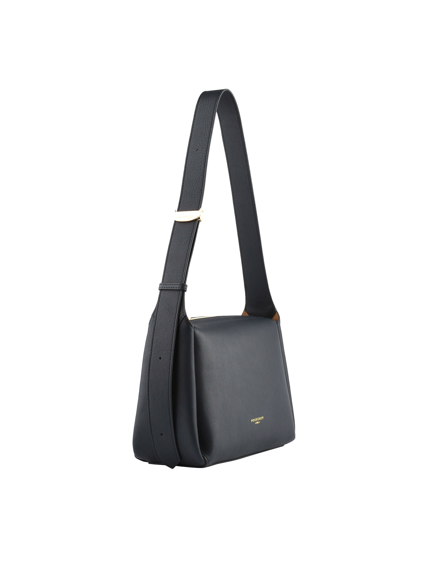 Sac porté épaule en cuir de vachette POURCHET Bleu