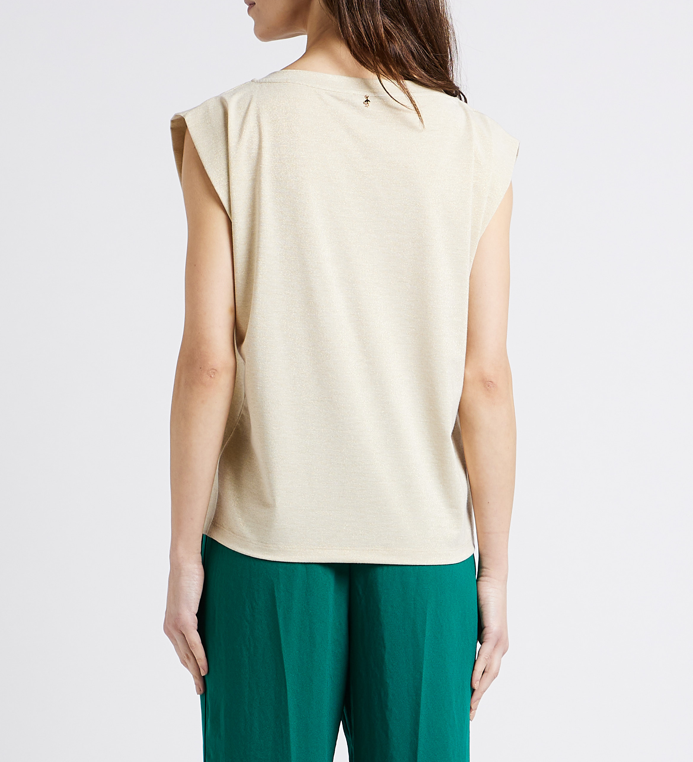 Gerade geschnittenes Rundhals-Top mit Metallic-Garn ONE STEP Golden