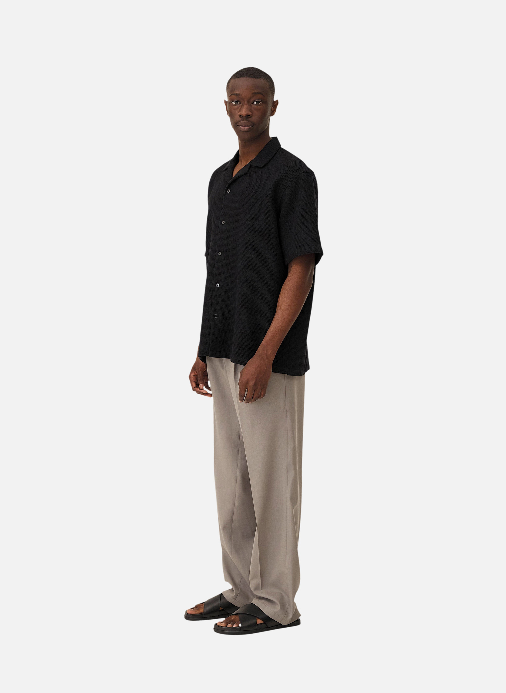Casual shirt in ORLÉANS BLACK WAFFLE fabric Noyoco Black