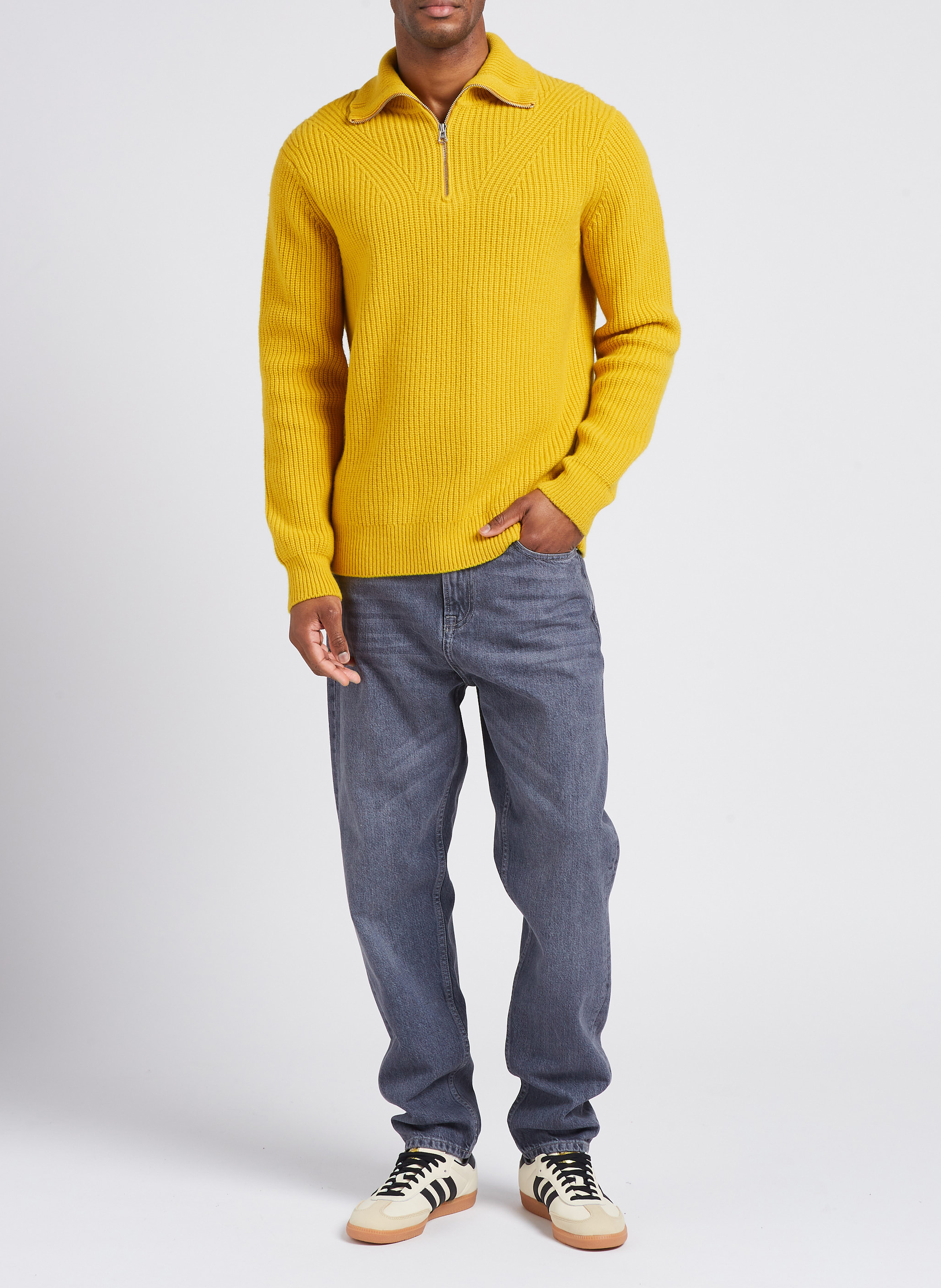 Pull regular col roulé zippé en laine mérinos SAMSOE SAMSOE Jaune