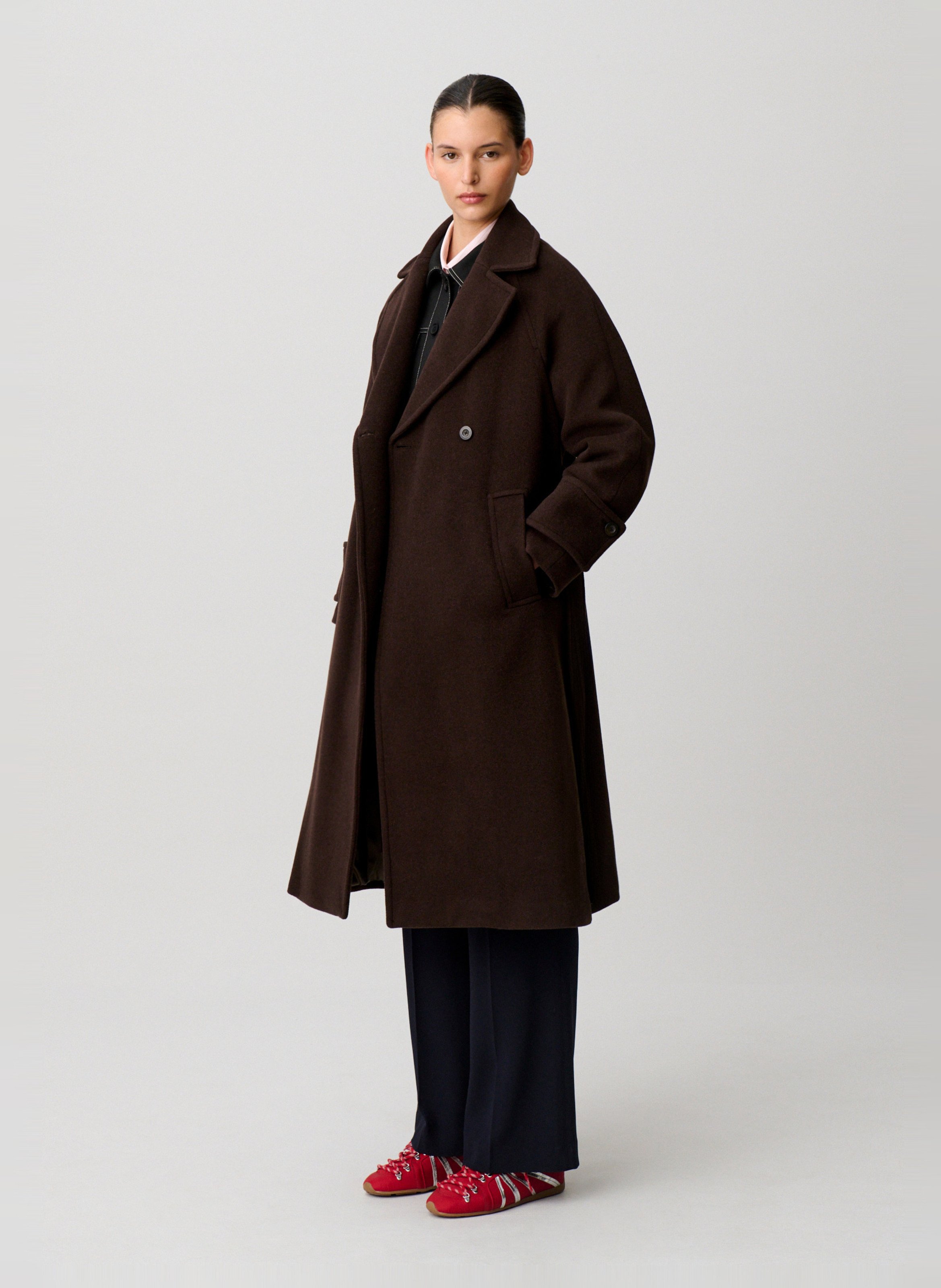 Manteau droit en laine mélangée CLAUDIE PIERLOT Marron