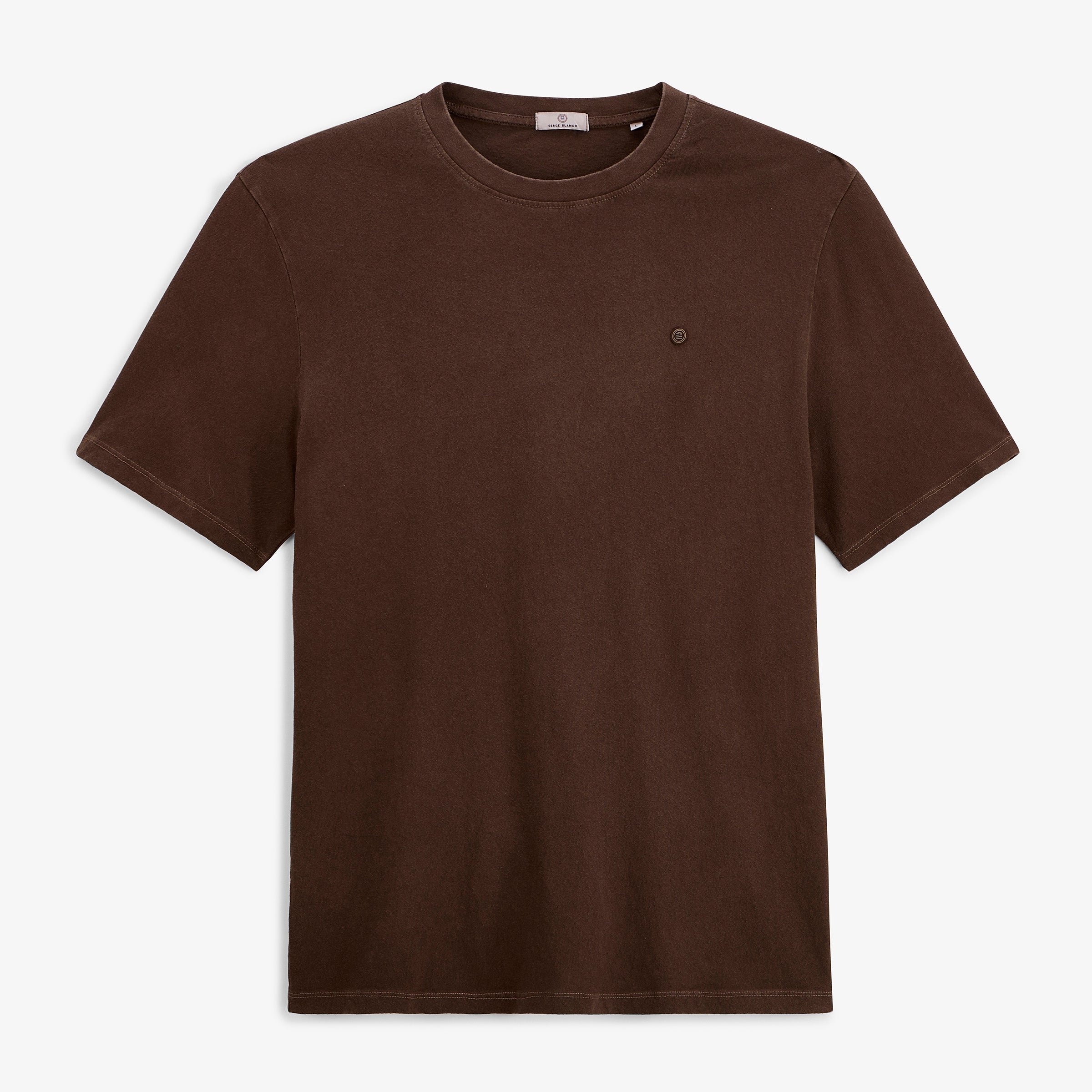 Short-sleeved linen blend T-shirt in Brownie Brown SERGE BLANCO Brown