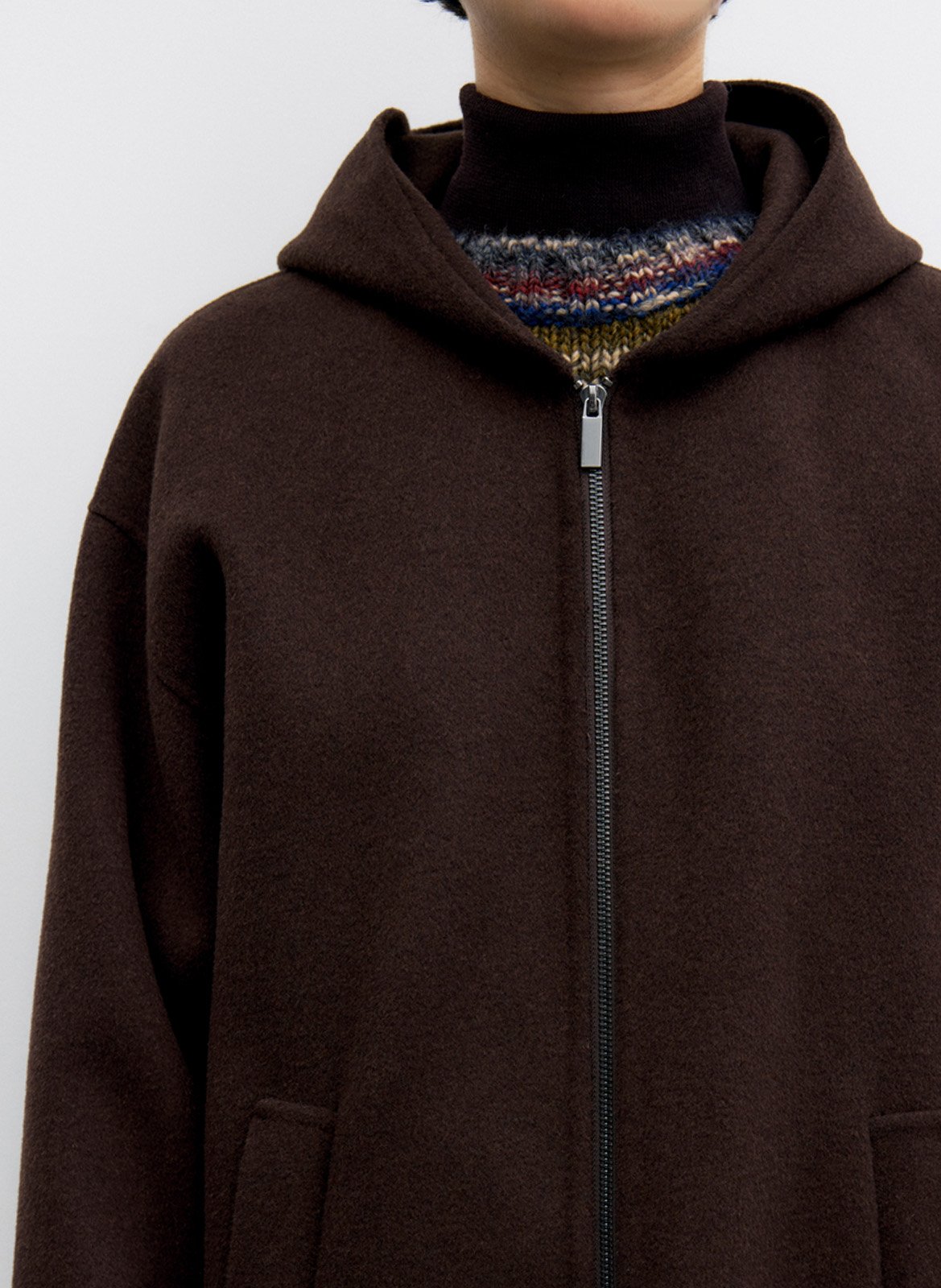 Manteau droit à capuche en laine GERARD DAREL Marron