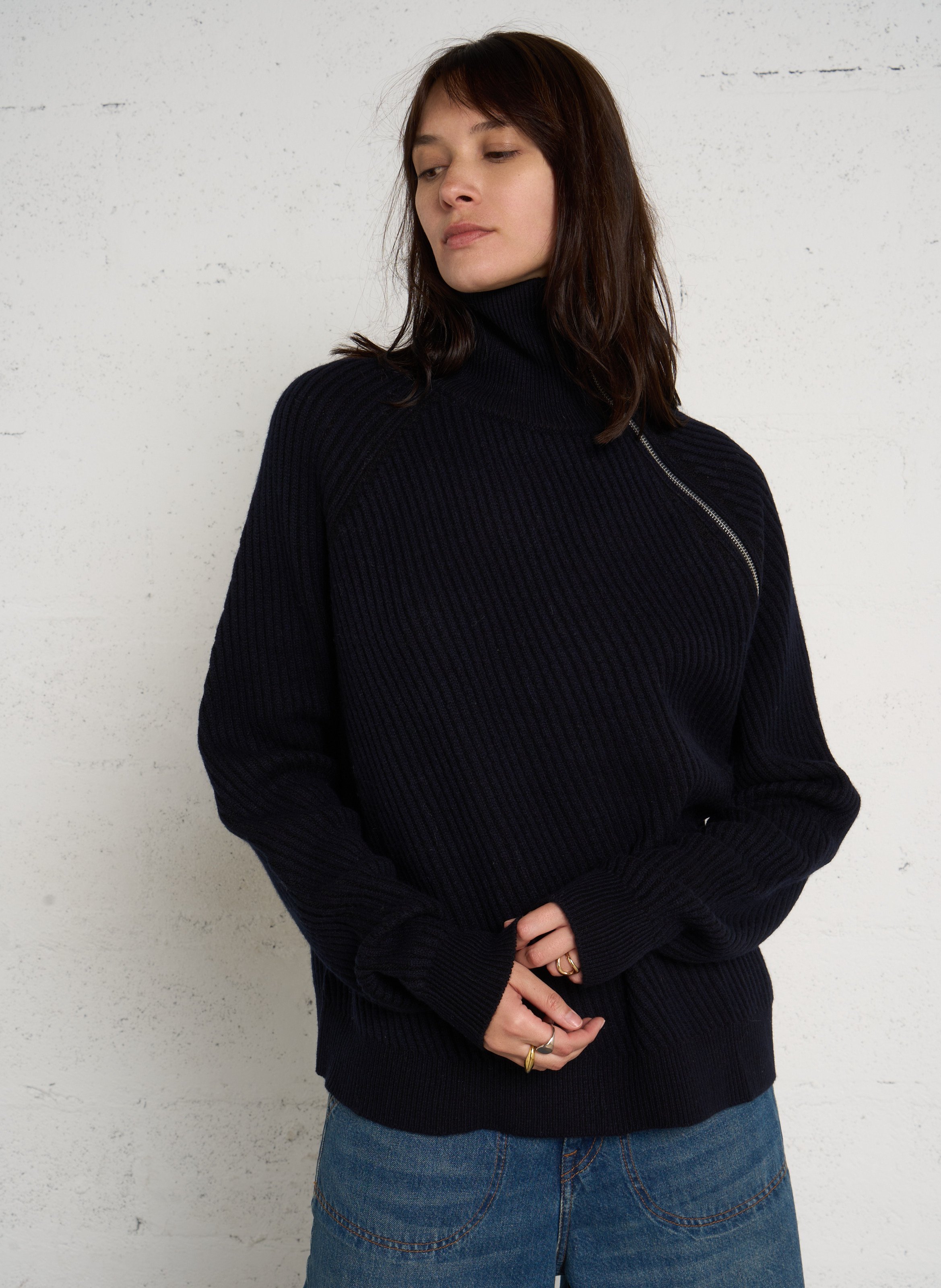 Weiter Wollpullover mit Stehkragen BELLEROSE Blau