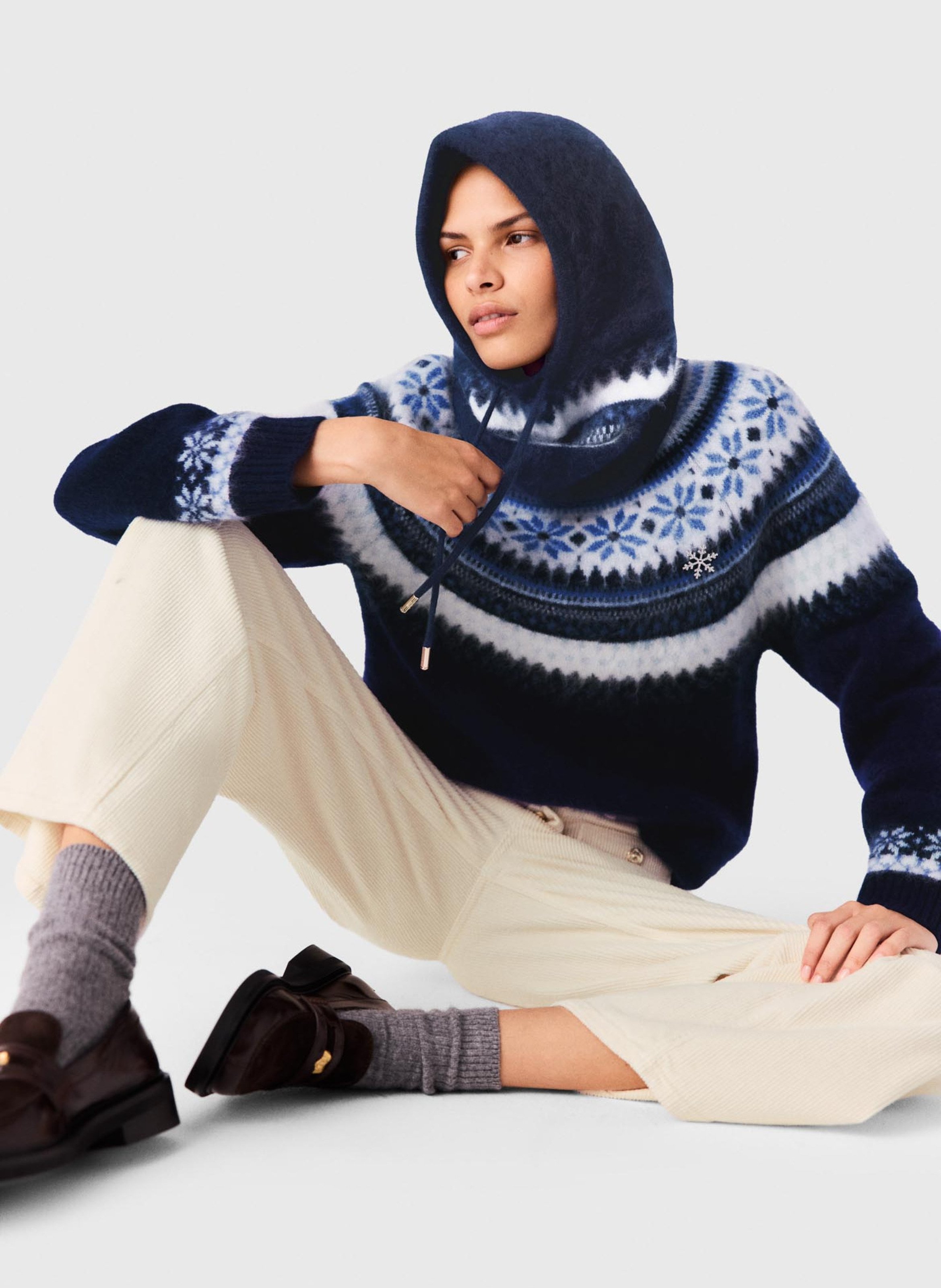 Cagoule imprimé en laine MAJE Bleu
