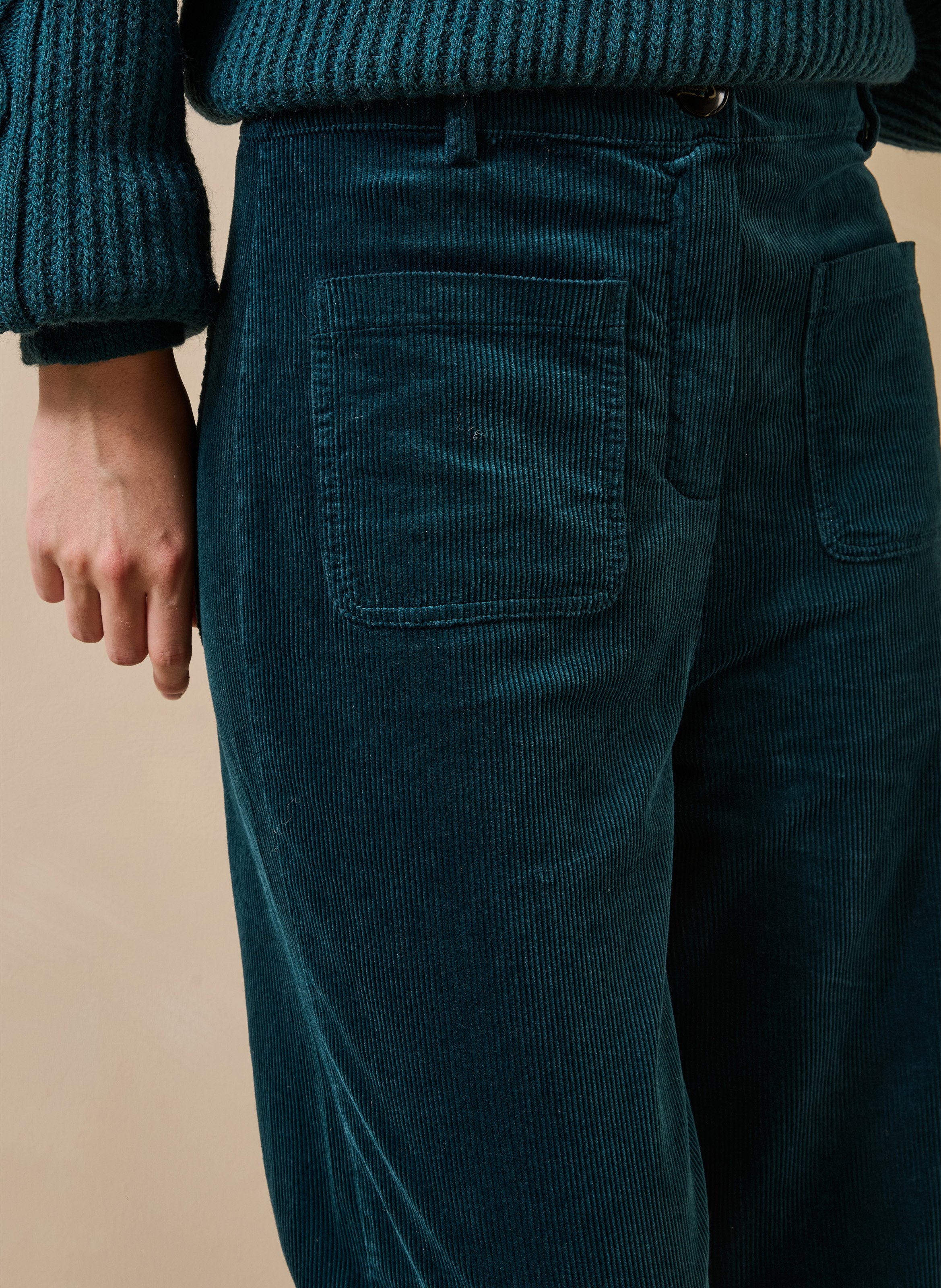 Pantalon large taille haute en coton mélangé LA FEE MARABOUTEE Bleu