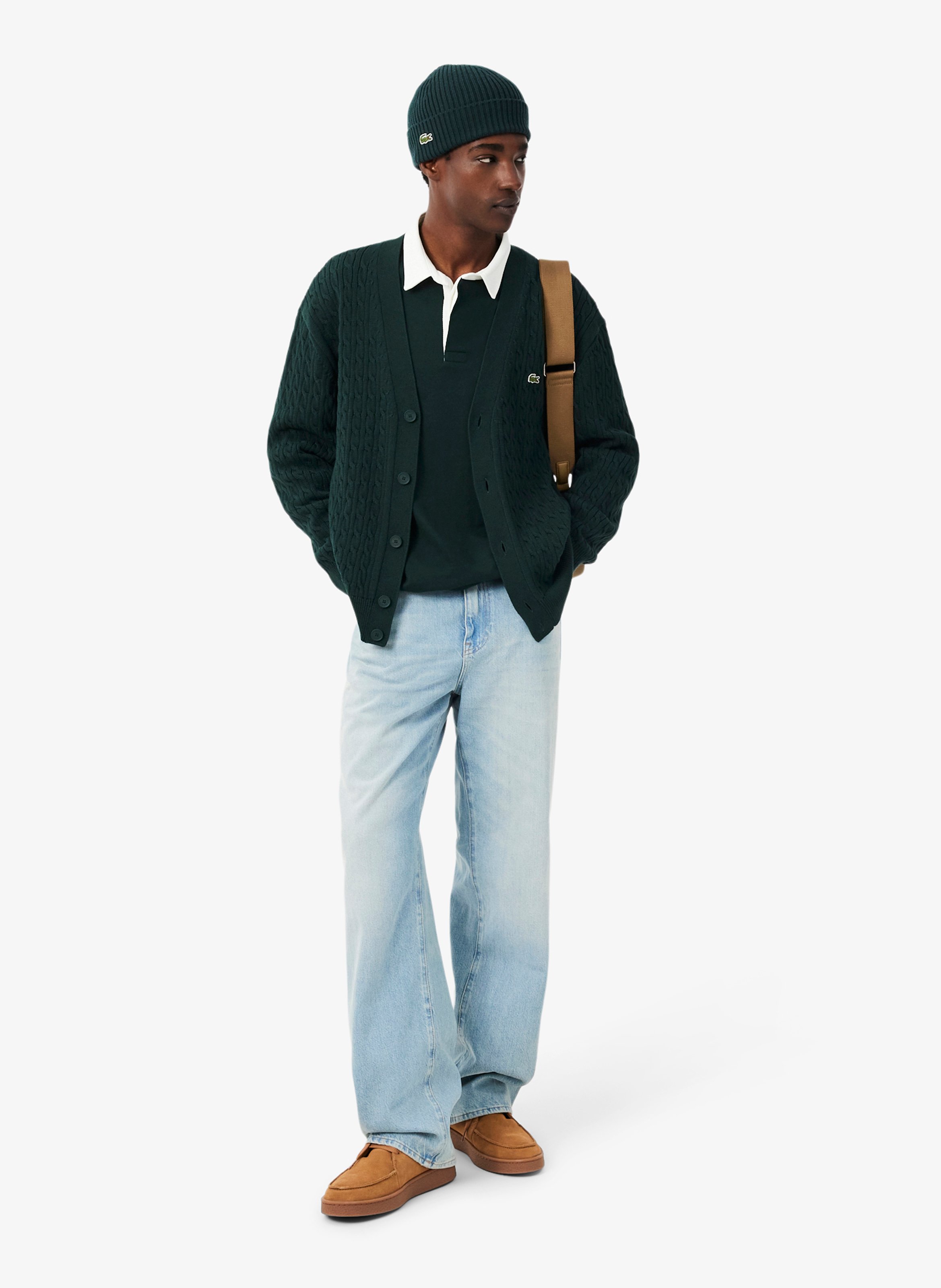 Cardigan ample en coton mélangé LACOSTE Vert