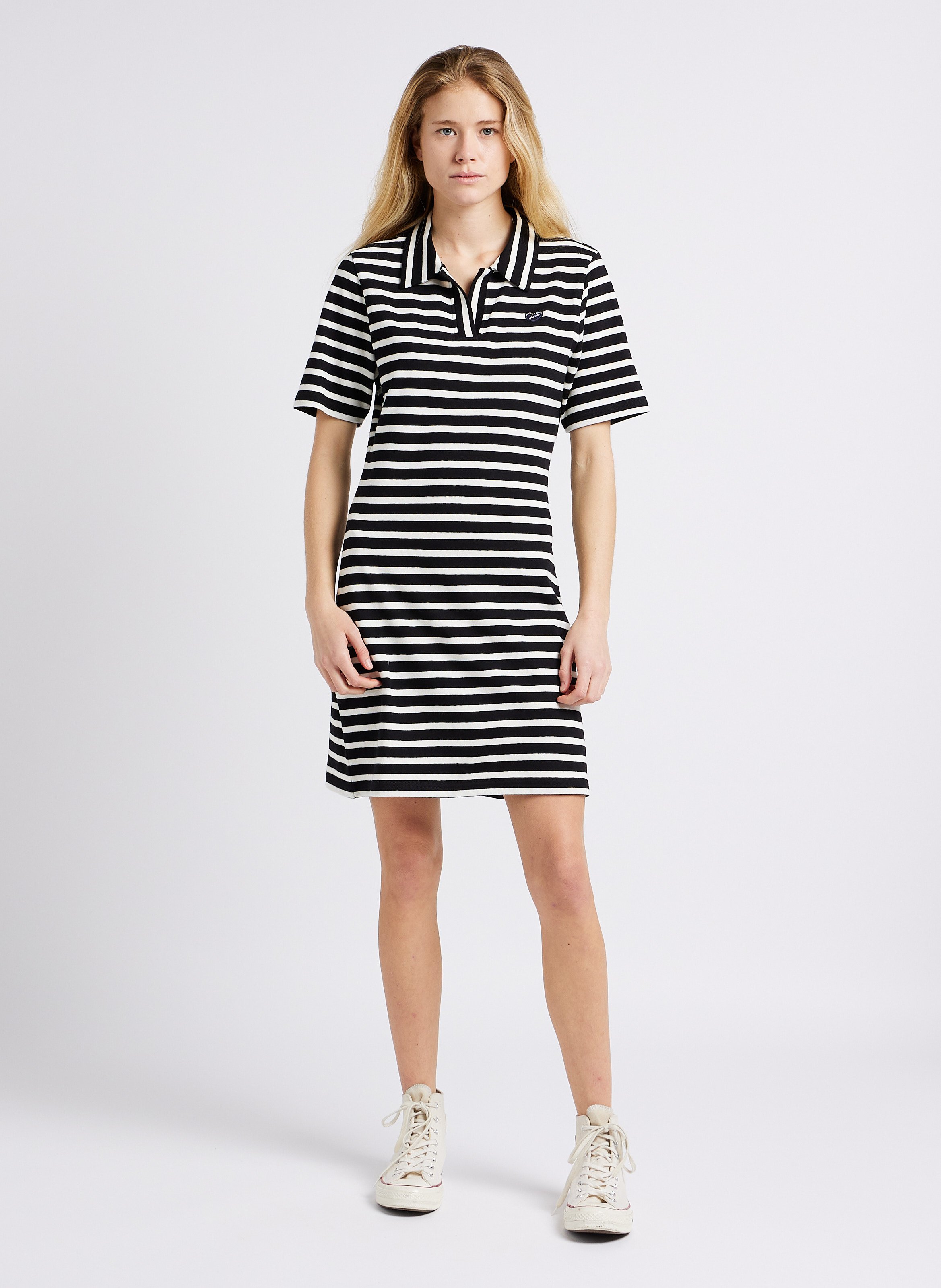 Robe courte droite en bio à rayures MAISON LABICHE Noir