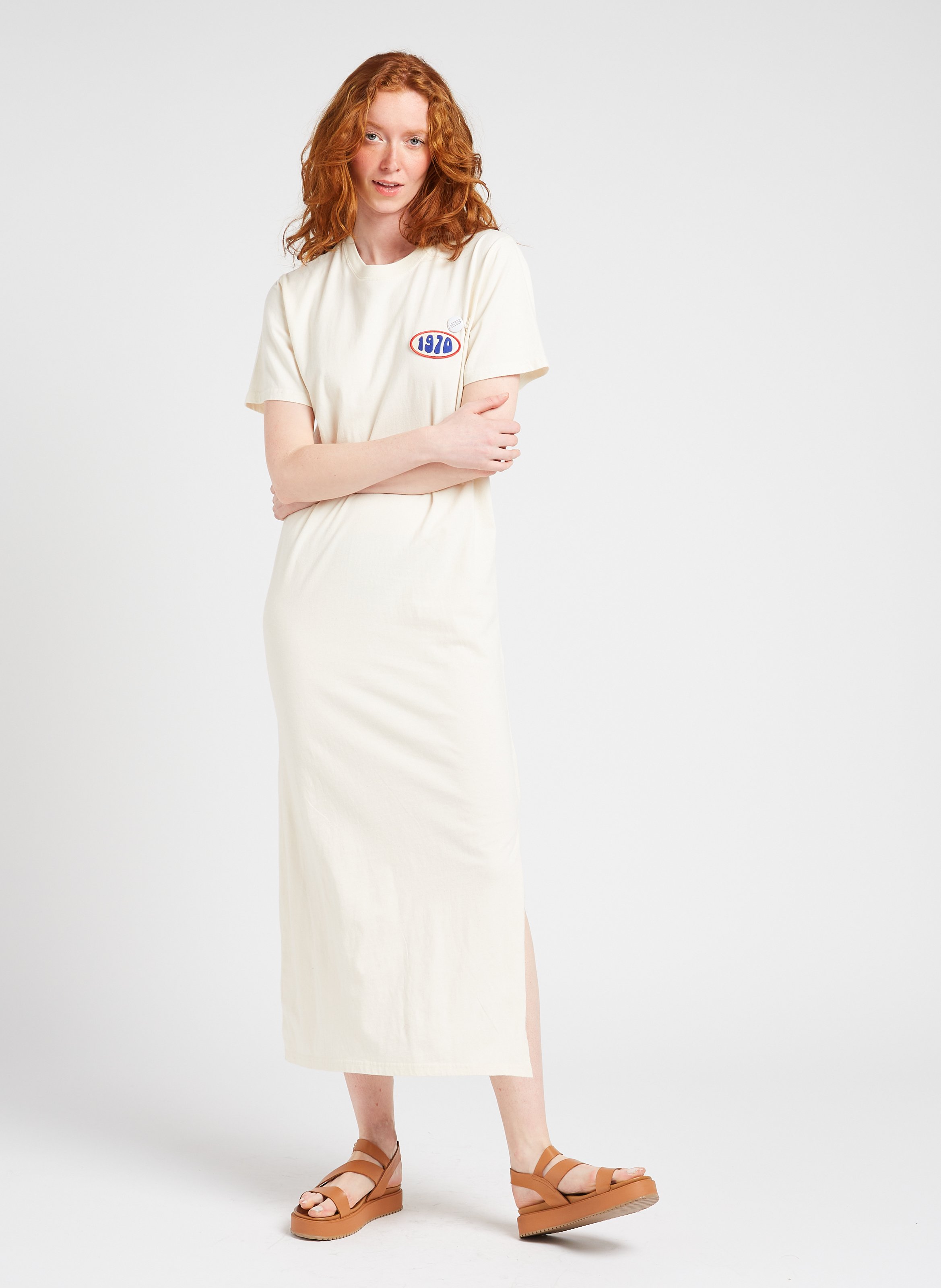 Robe longue col rond en coton NEWTONE Beige