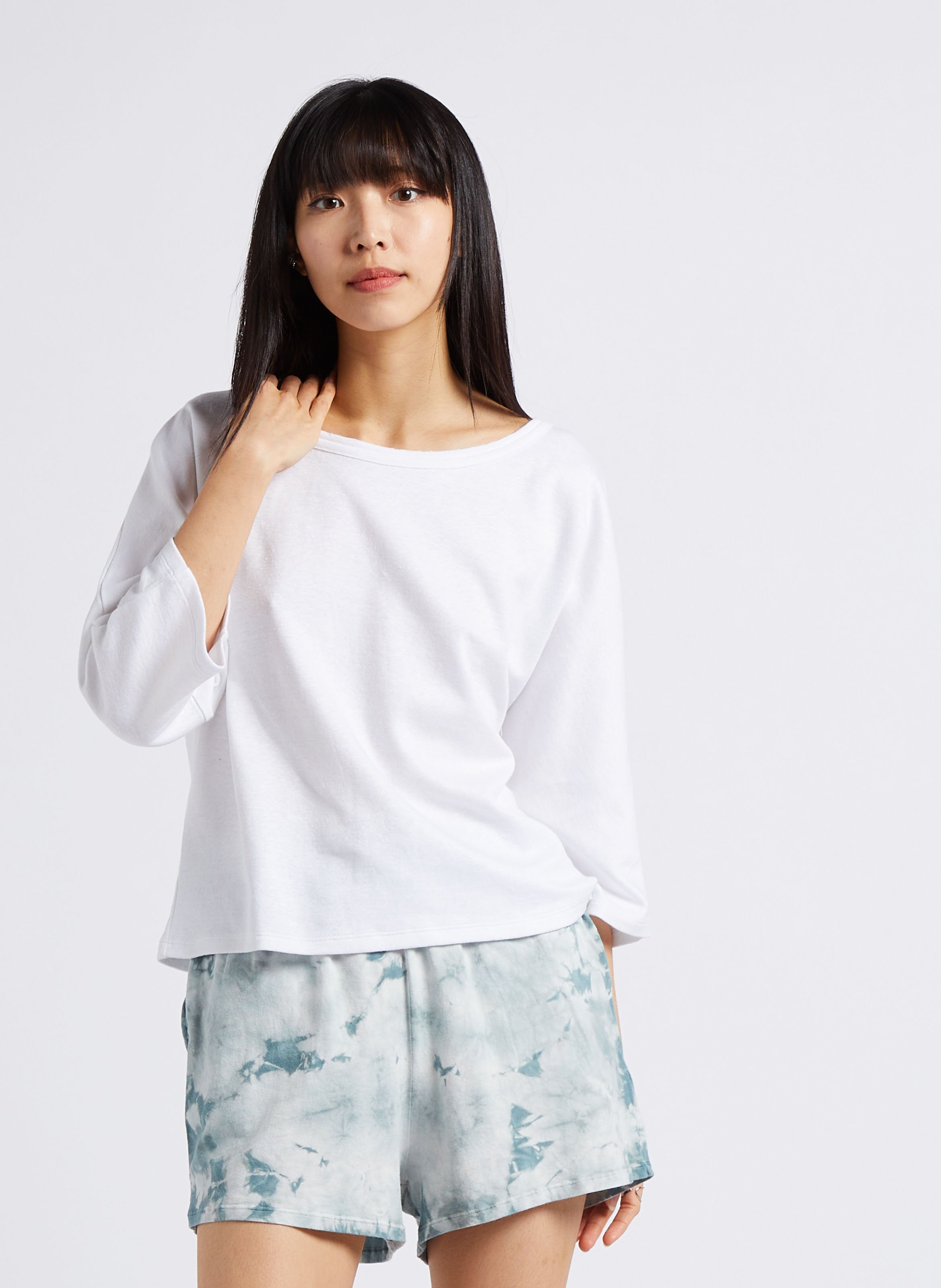 Short droit en coton bio mélangé MAJESTIC FILATURES Bleu