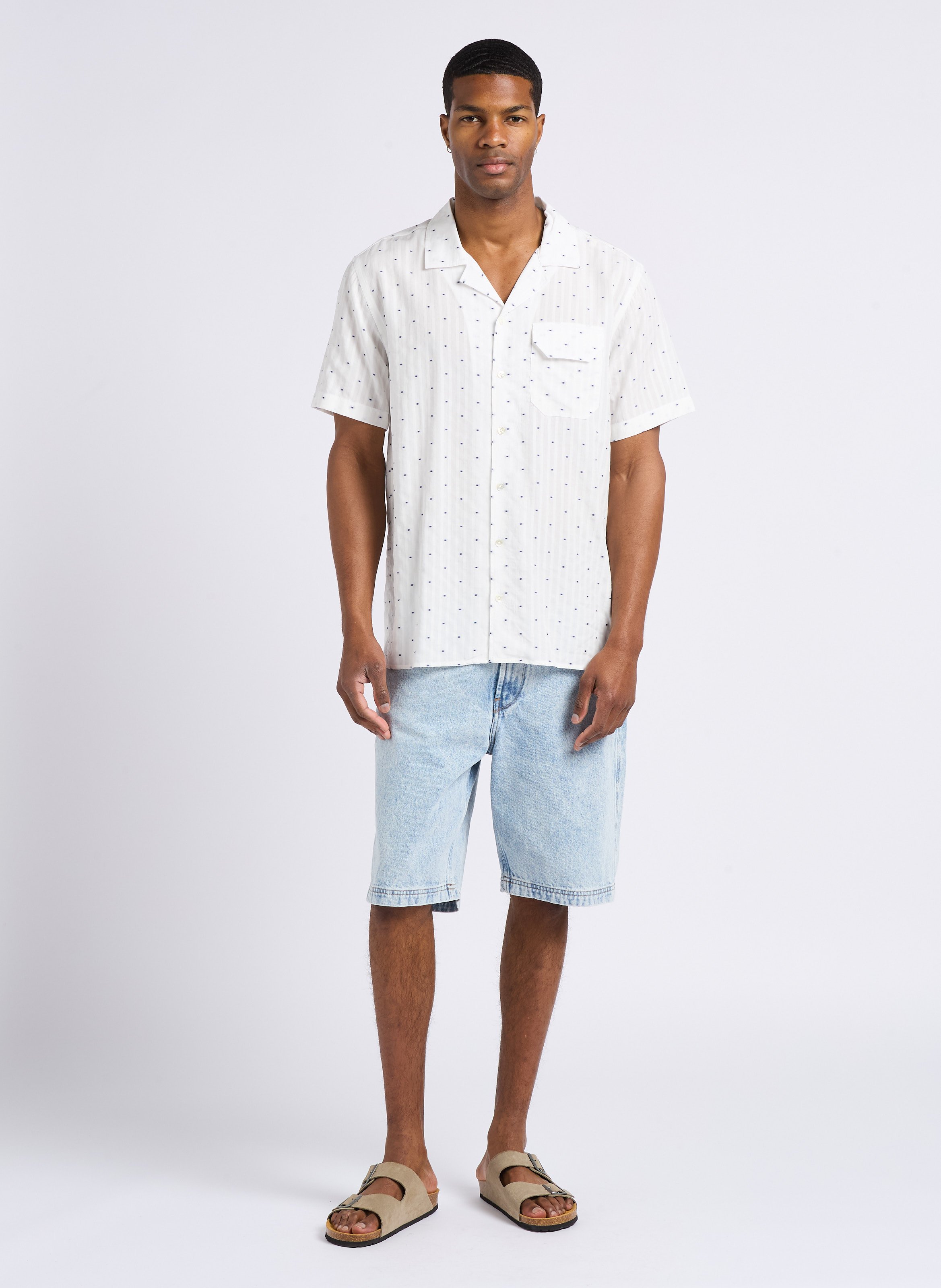 Chemise col cubain jacquard HOMECORE Blanc