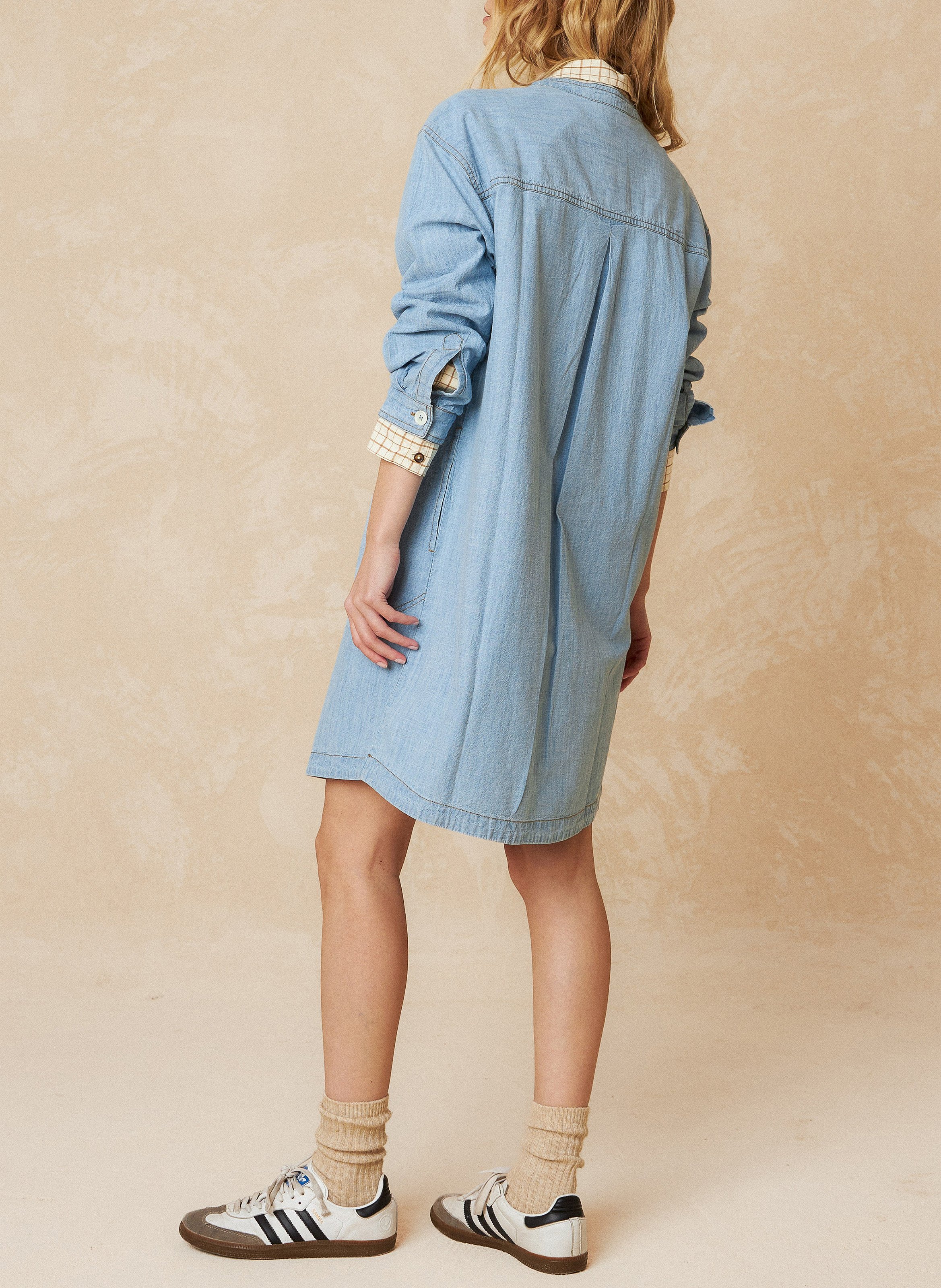 Short denim round-neck dress INDI & COLD Blue