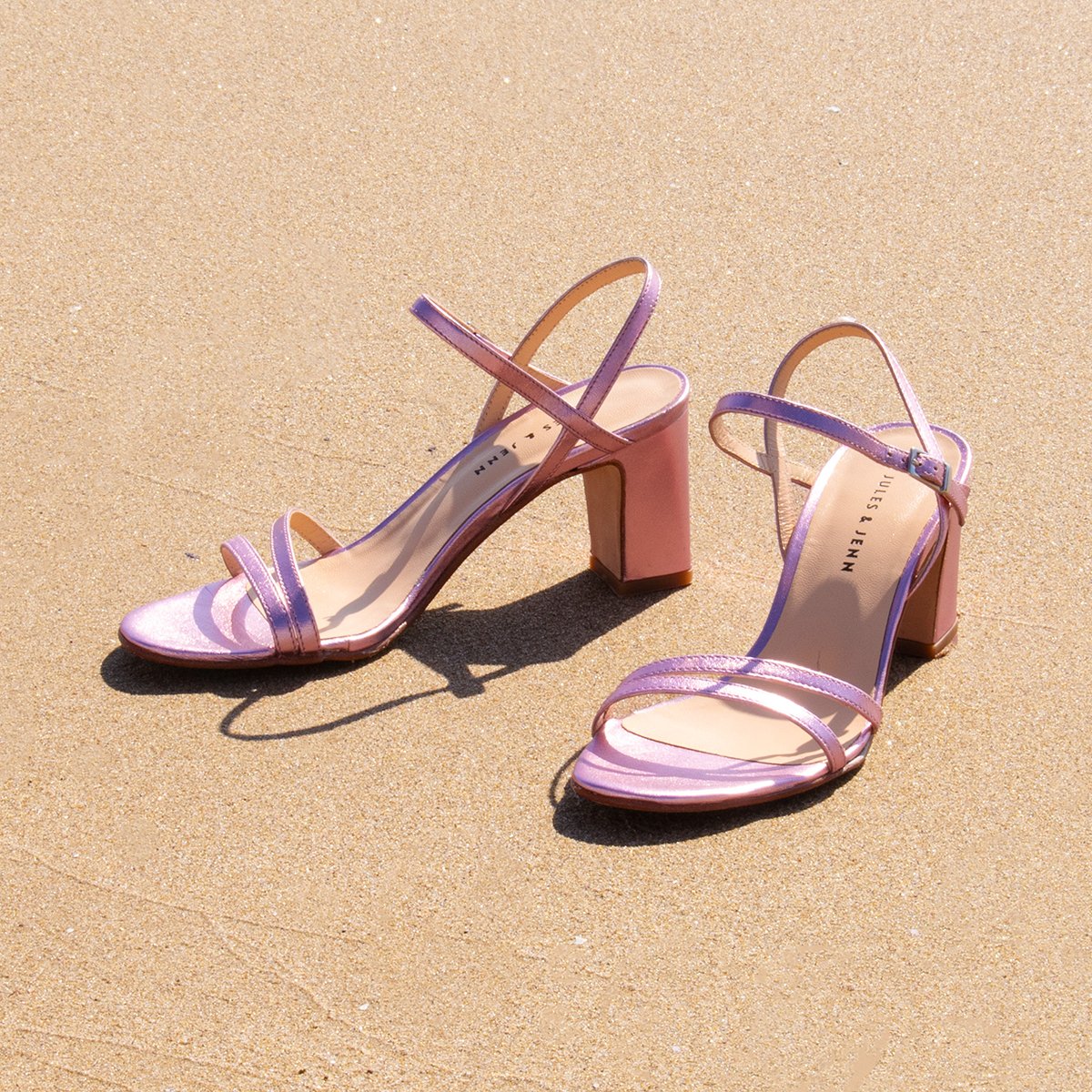 Strappy metallic leather heels JULES & JENN Pink