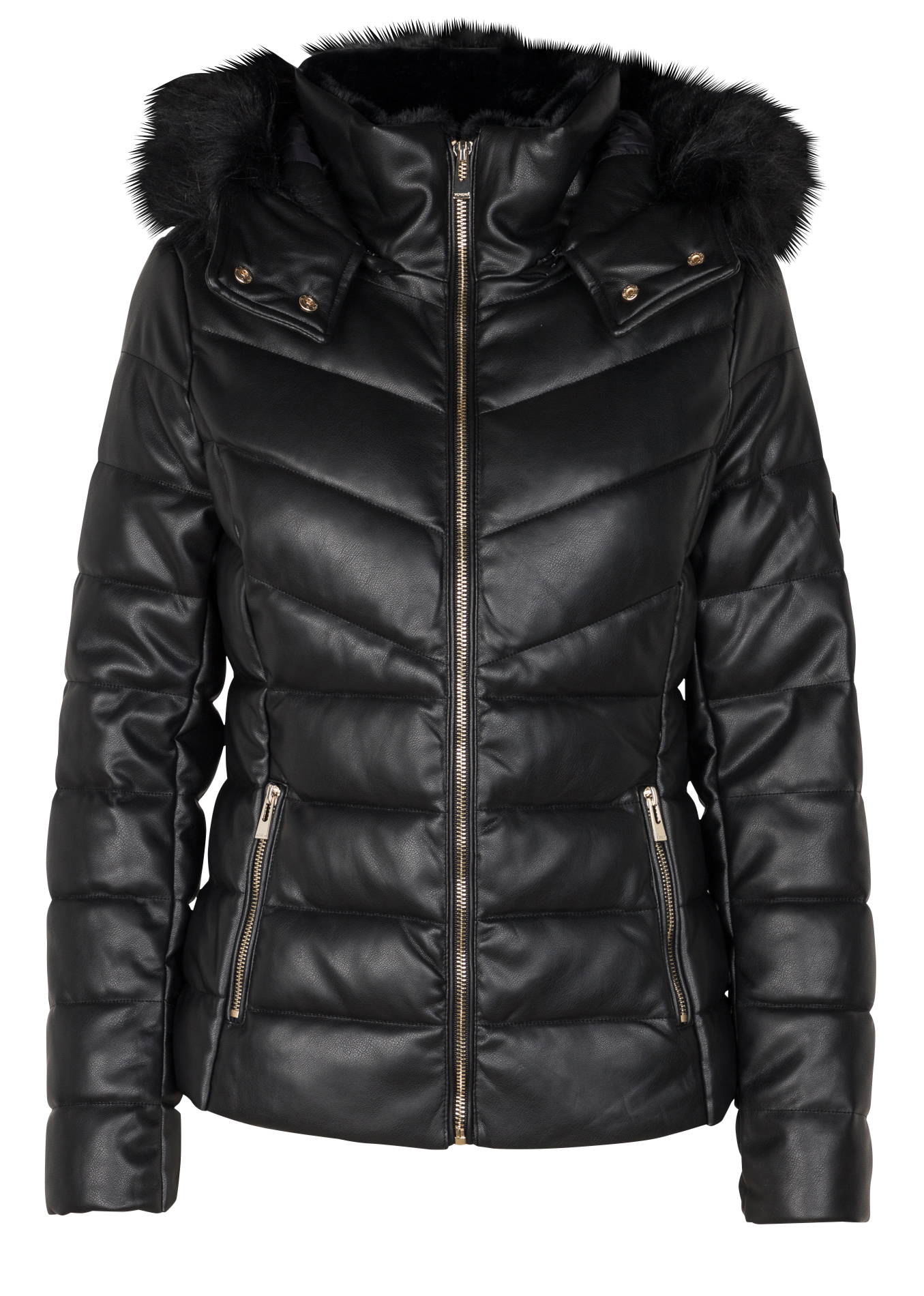 Faux leather hooded puffer jacket MORGAN Black
