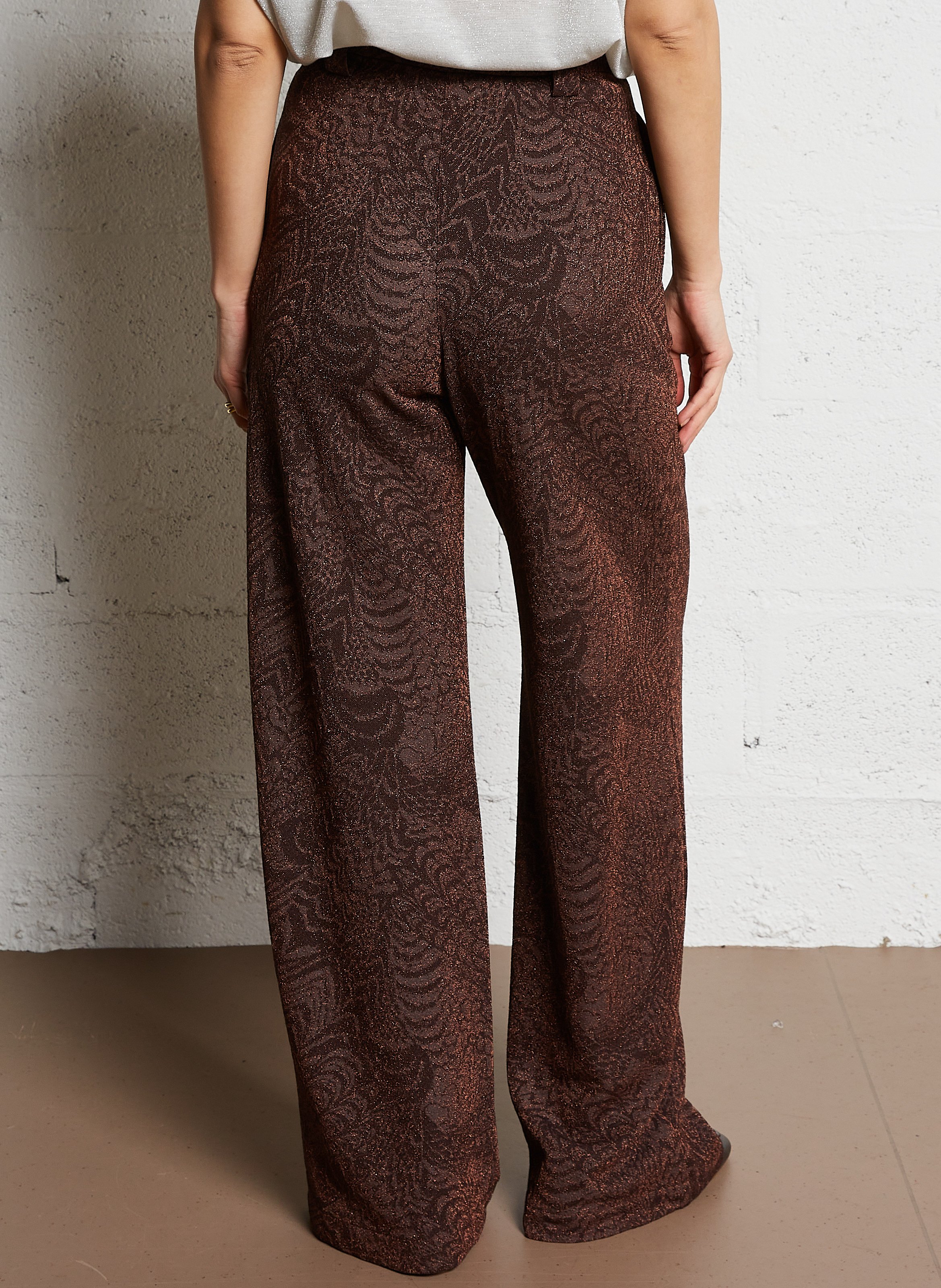 Wide-leg printed jacquard pants Brown