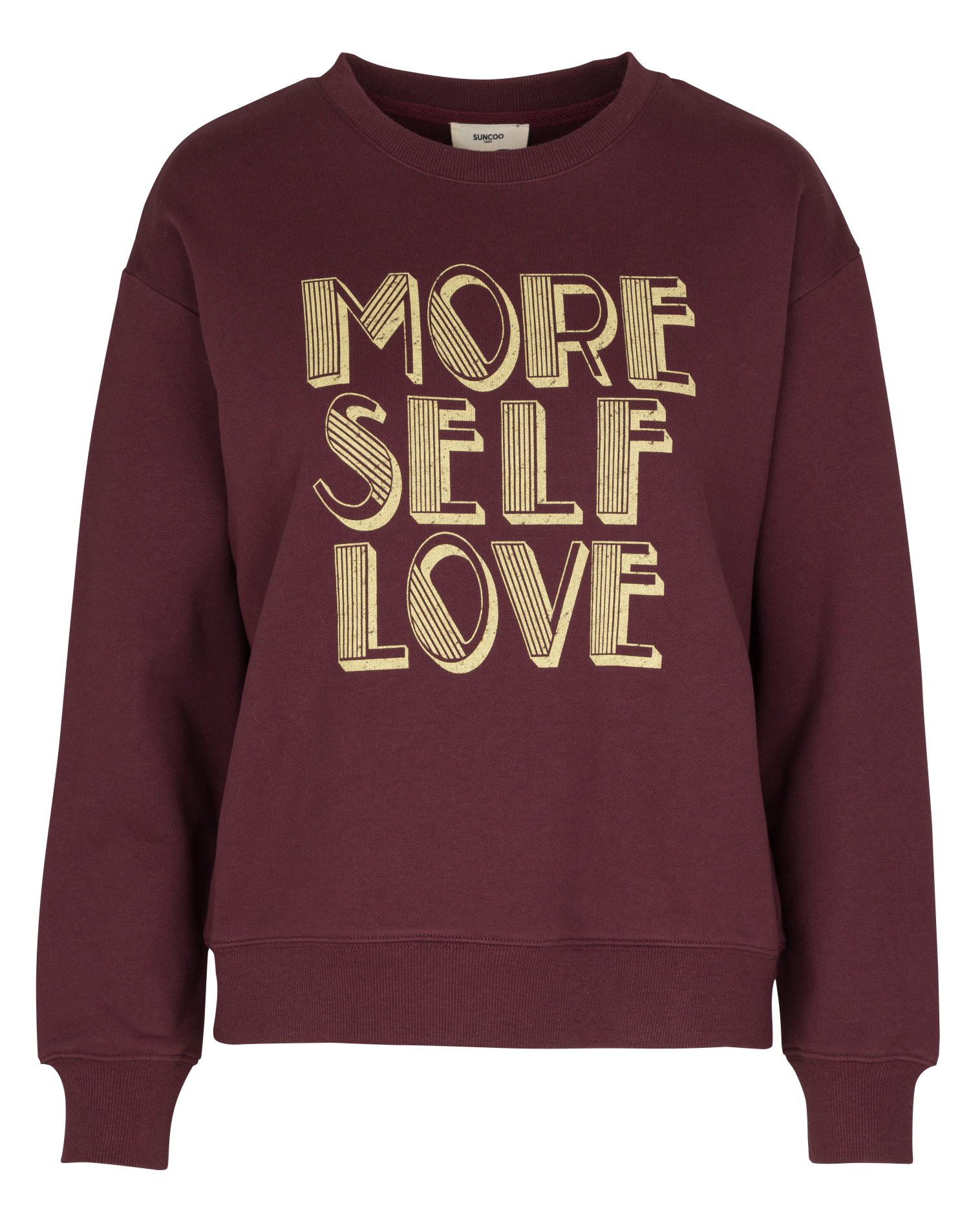 Wijde sweater van biokatoen met ronde hals en zeefdruk Paars