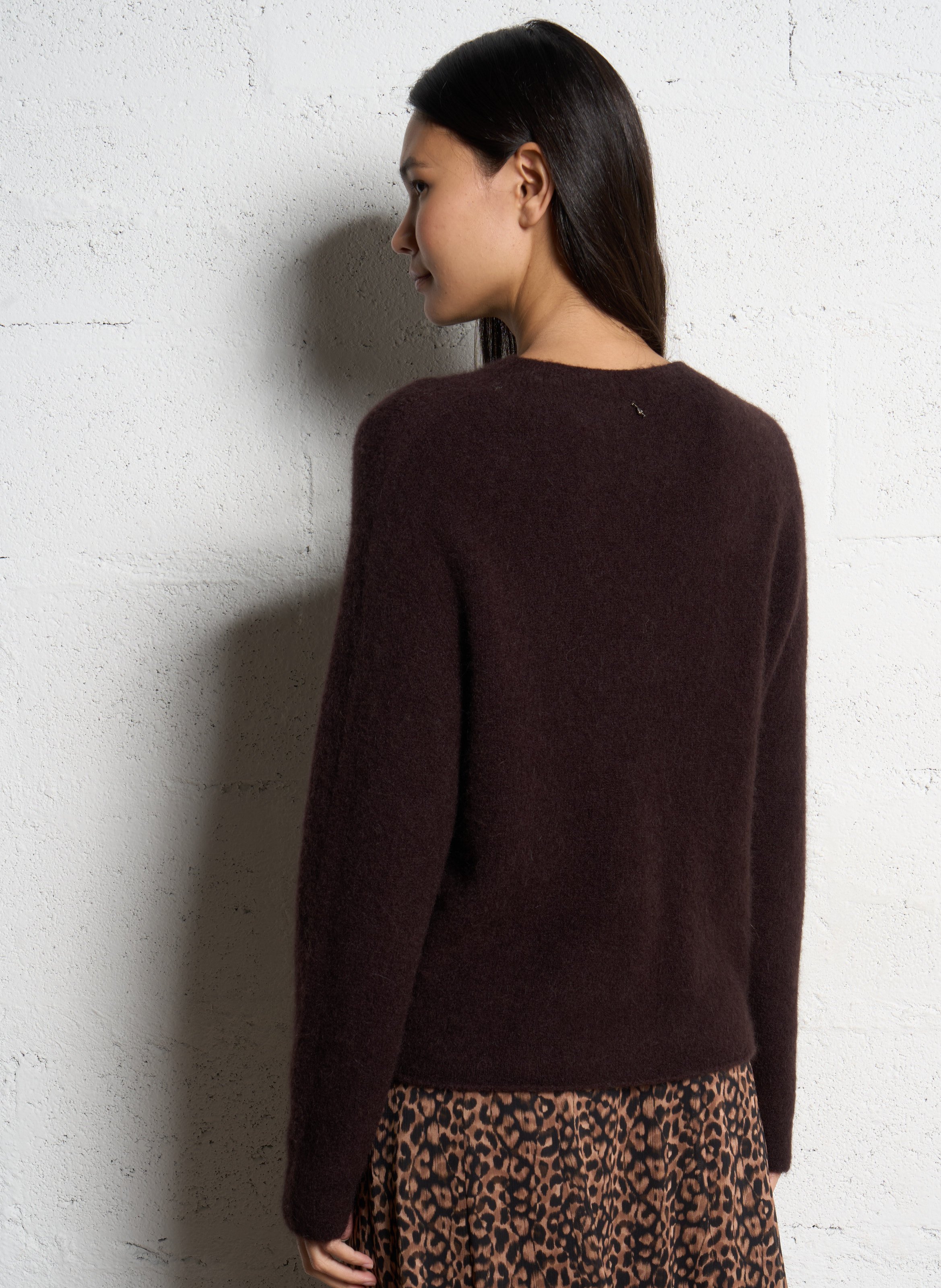 Pull ample col rond en alpaga mélangé ONE STEP Marron