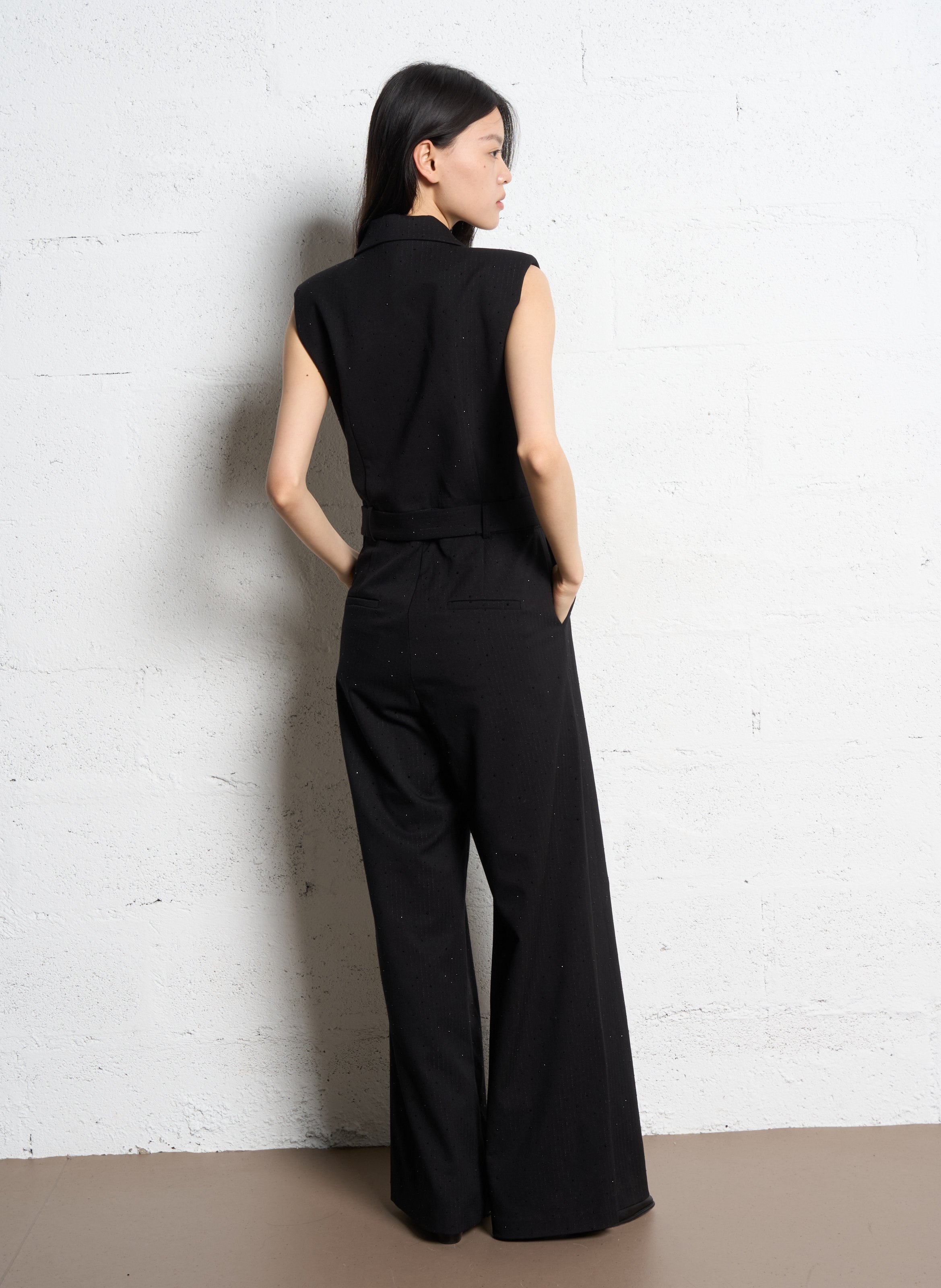 Combinaison col tailleur à strass SUNCOO Noir