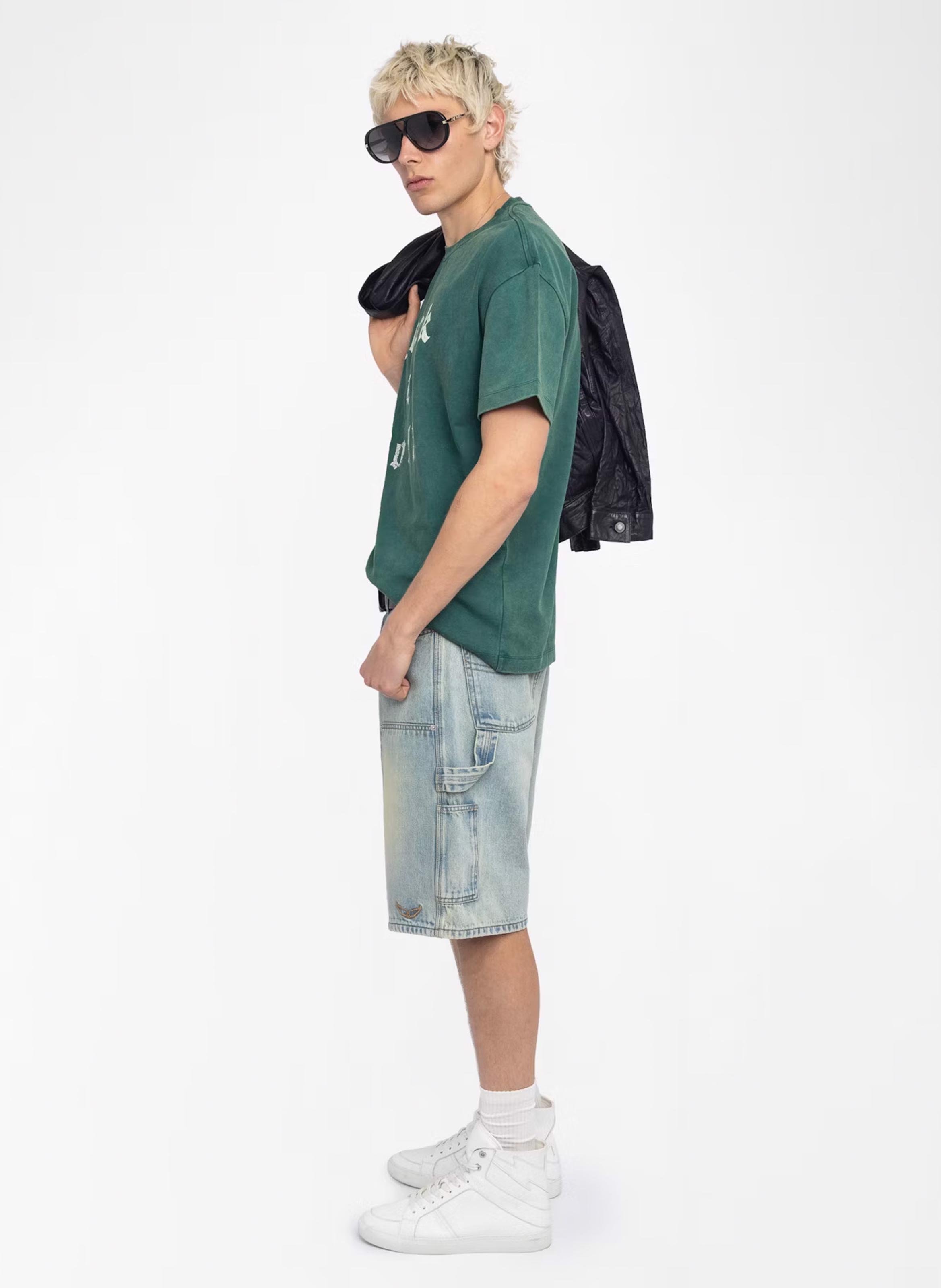 Tee-shirt ample col rond sérigraphié en coton ZADIG&amp;VOLTAIRE Vert